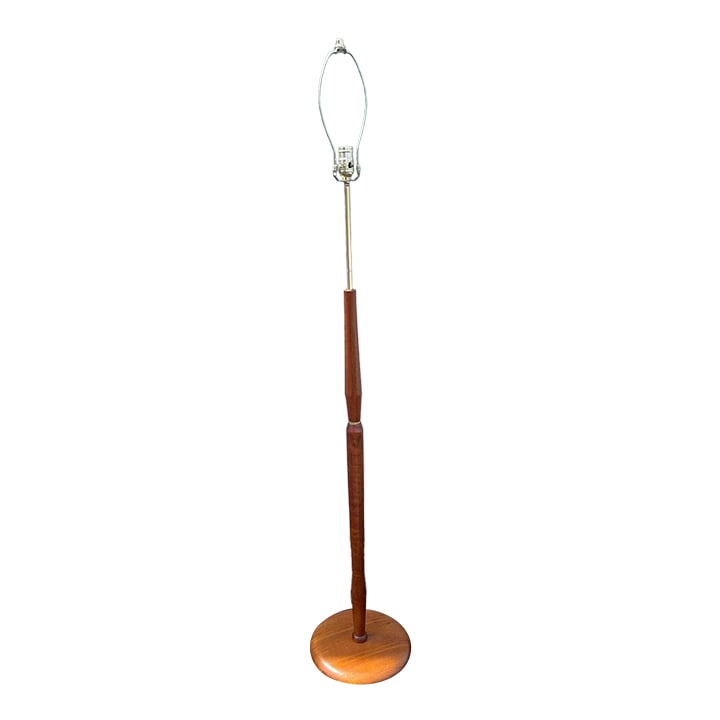 Teak Danish Mid Century Floor Lamp: This stunning mid-century teak and brass floor lamp from the 1960s-1970s showcases a perfect blend of vintage charm and modern functionality. Fully rewired and polished includes harp, it not only