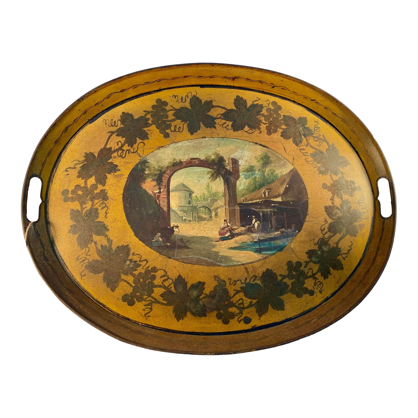 Antique, Large, French, Hand Painted Tole Tray (1 of 7)