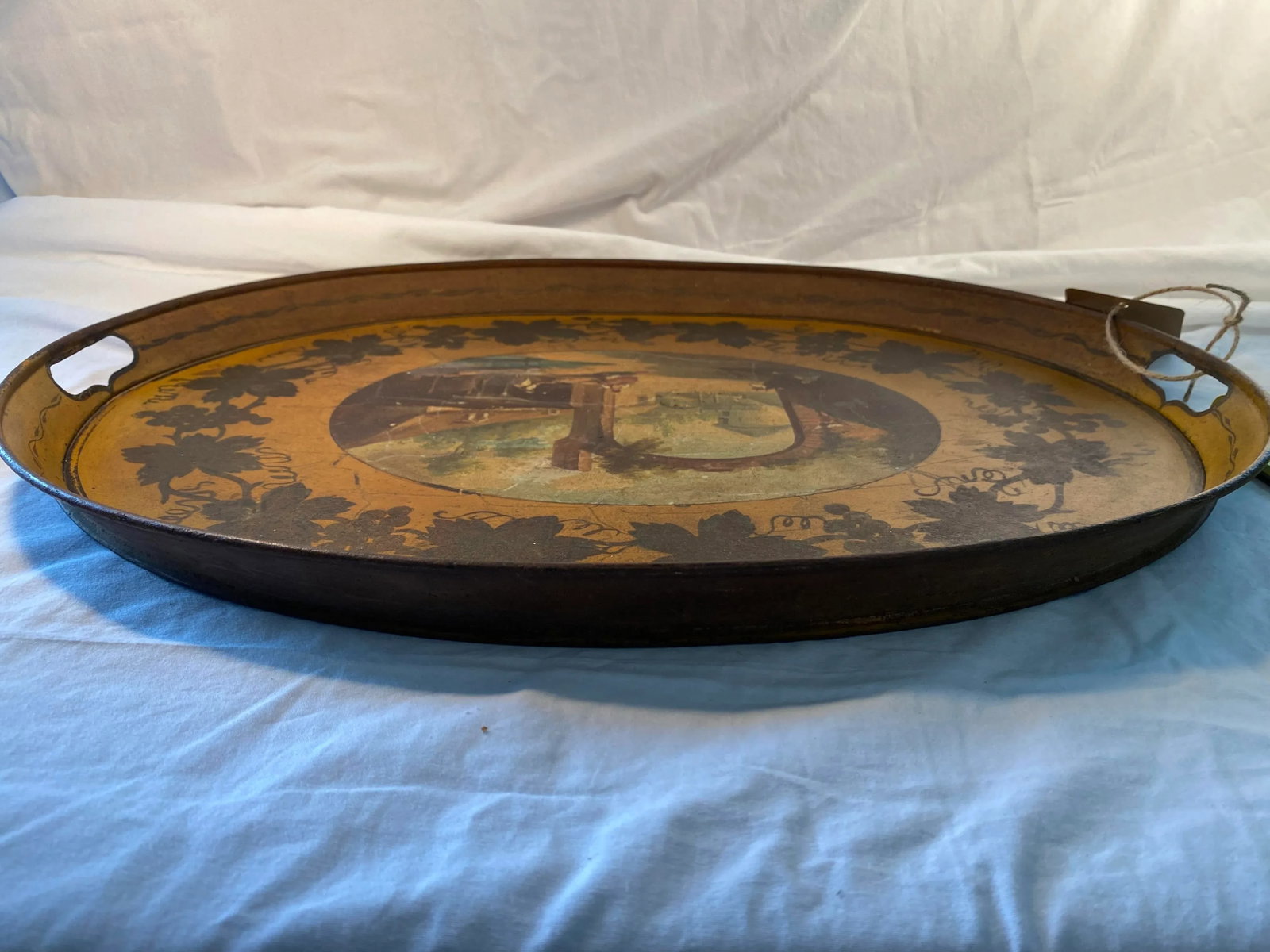 Antique, Large, French, Hand Painted Tole Tray - 2
