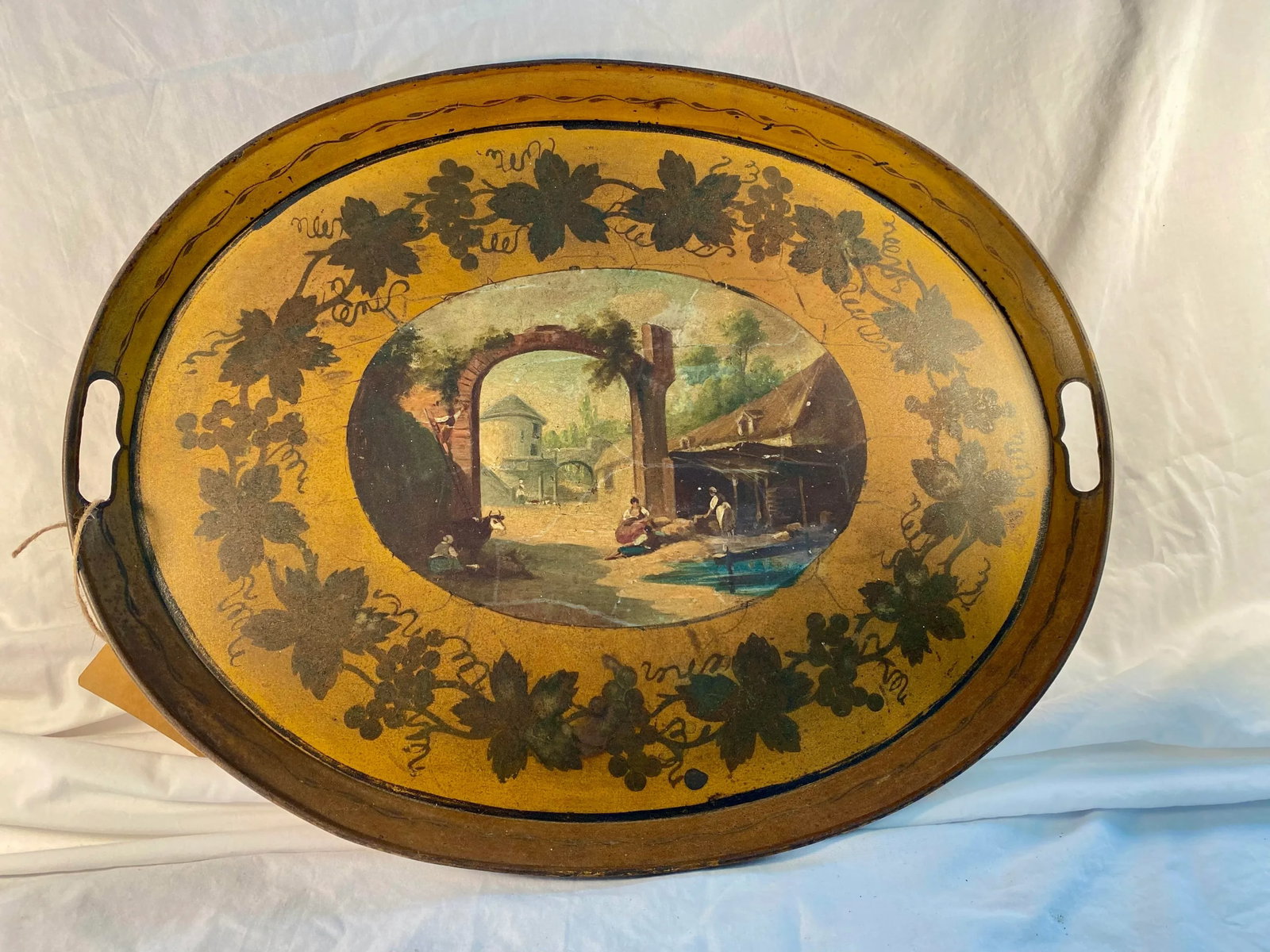 Antique, Large, French, Hand Painted Tole Tray - 3