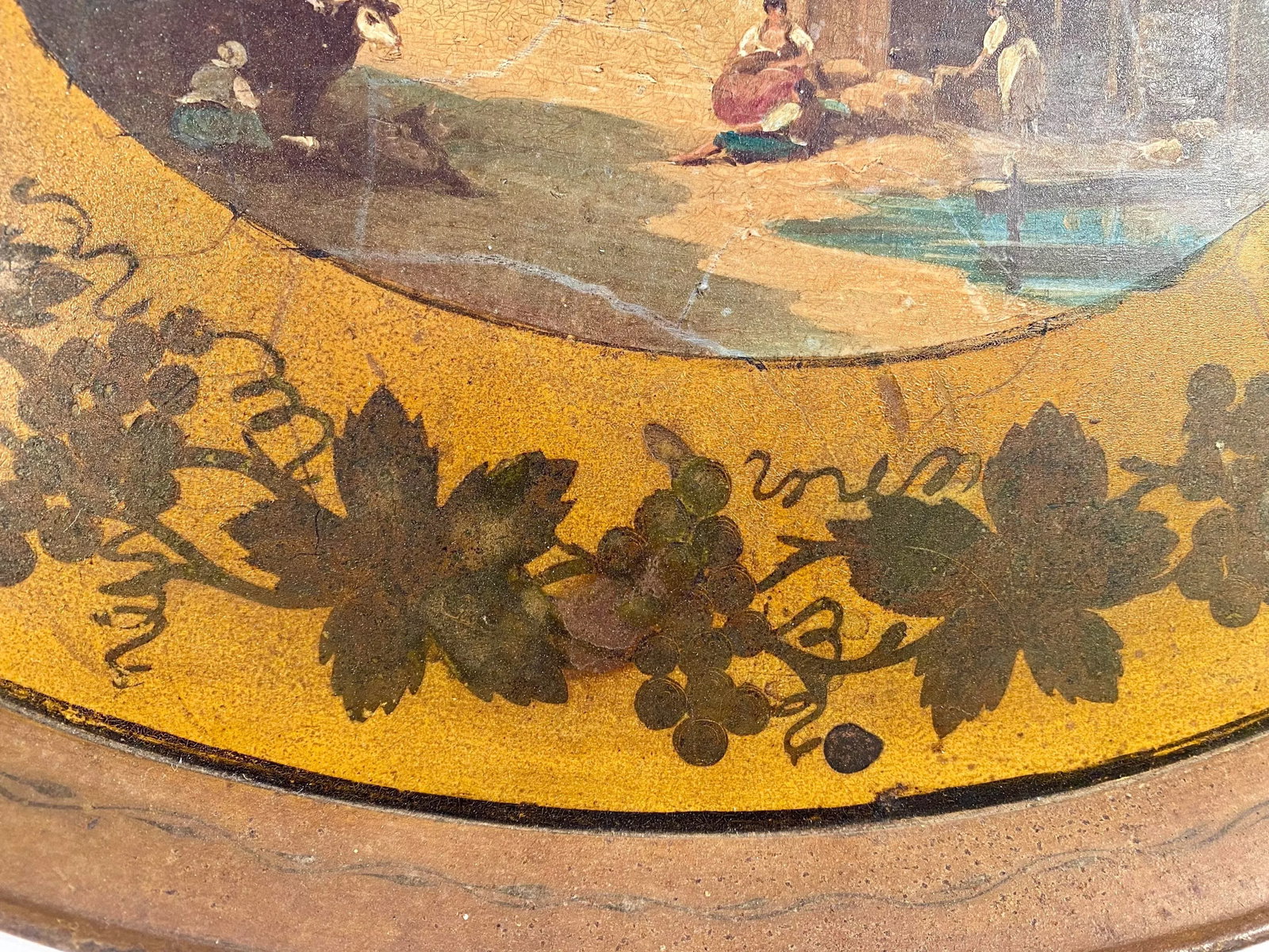 Antique, Large, French, Hand Painted Tole Tray - 4
