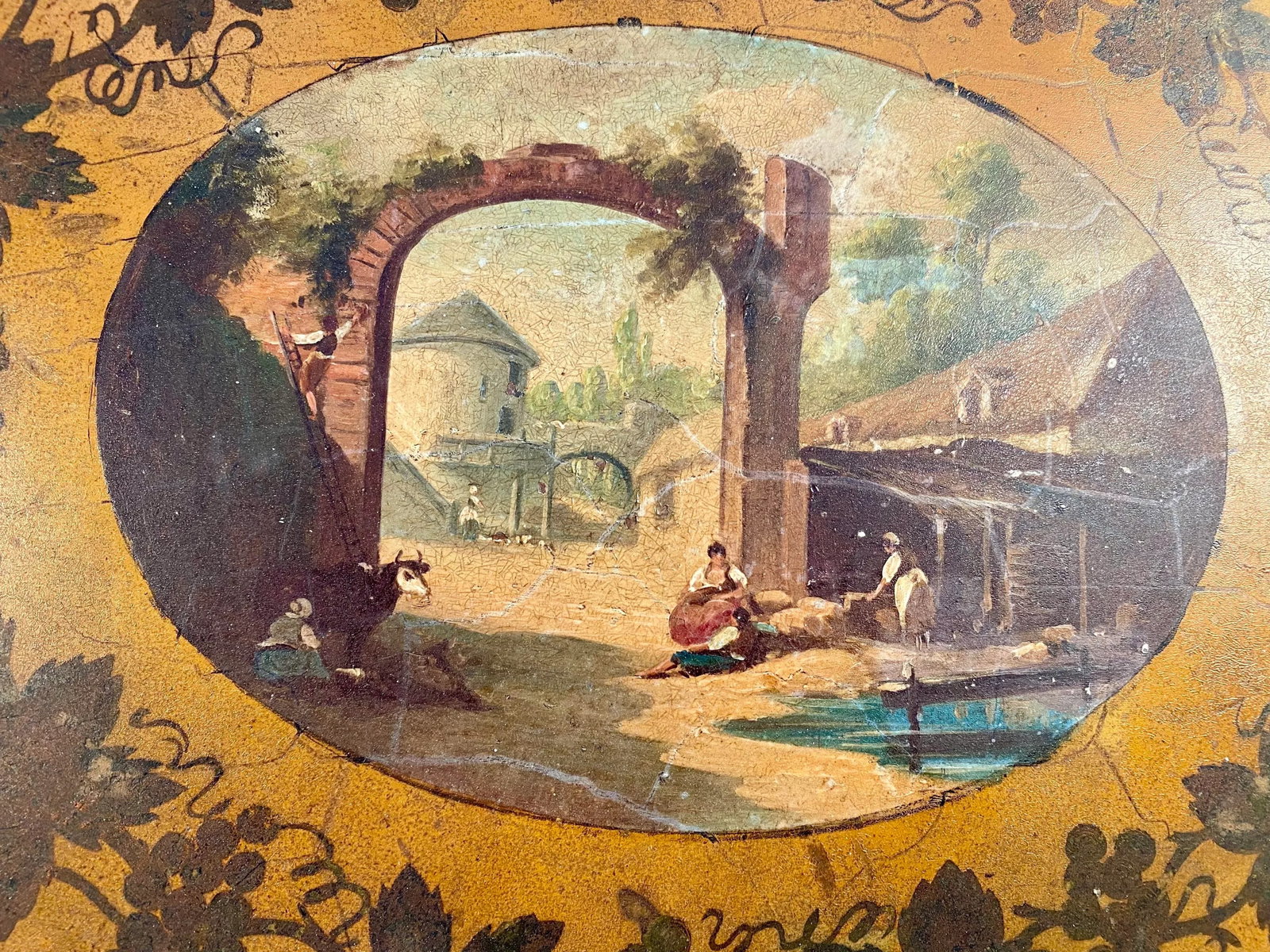 Antique, Large, French, Hand Painted Tole Tray - 5