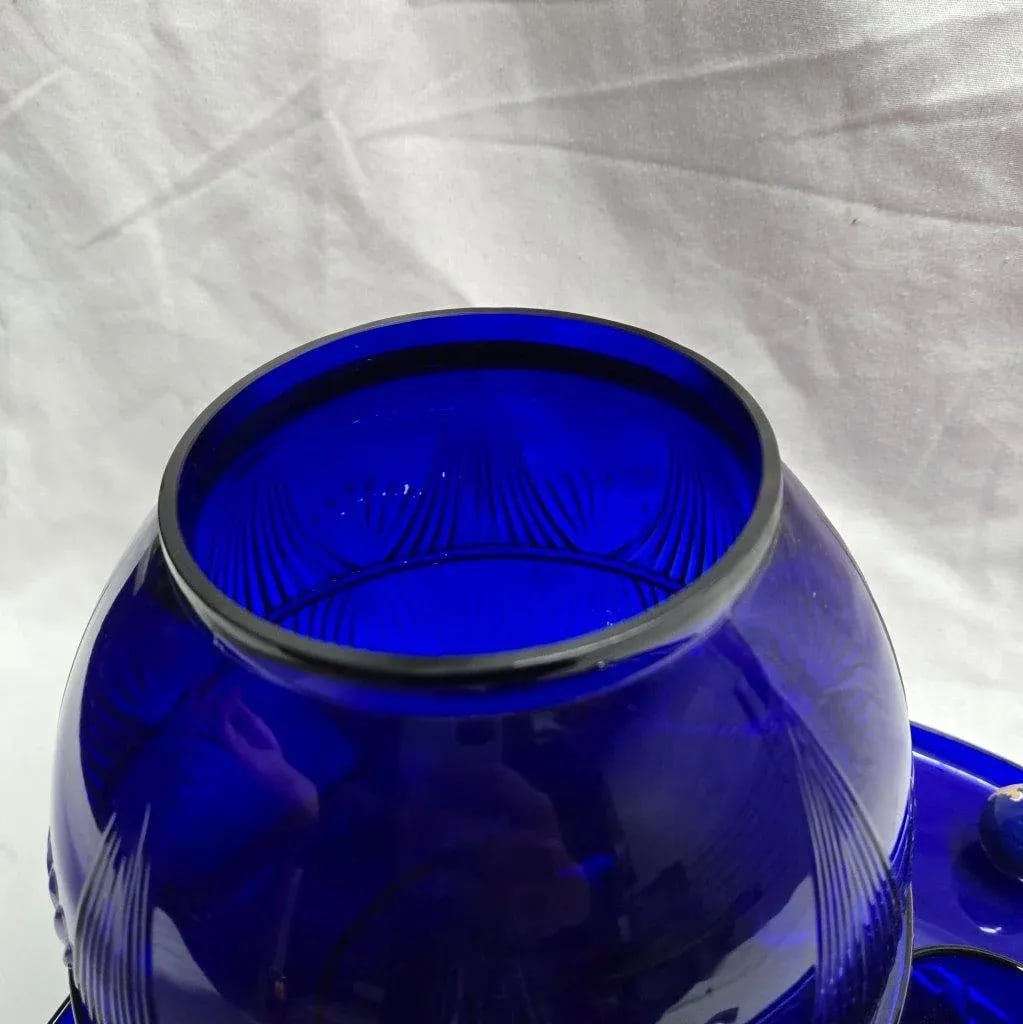 Cobalt Blue Glass Punch Bowl With 10 Cups, Ladle and Large Display Tray- 13 Pieces - 8