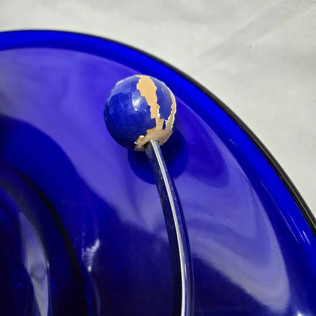 Cobalt Blue Glass Punch Bowl With 10 Cups, Ladle and Large Display Tray- 13 Pieces - 9