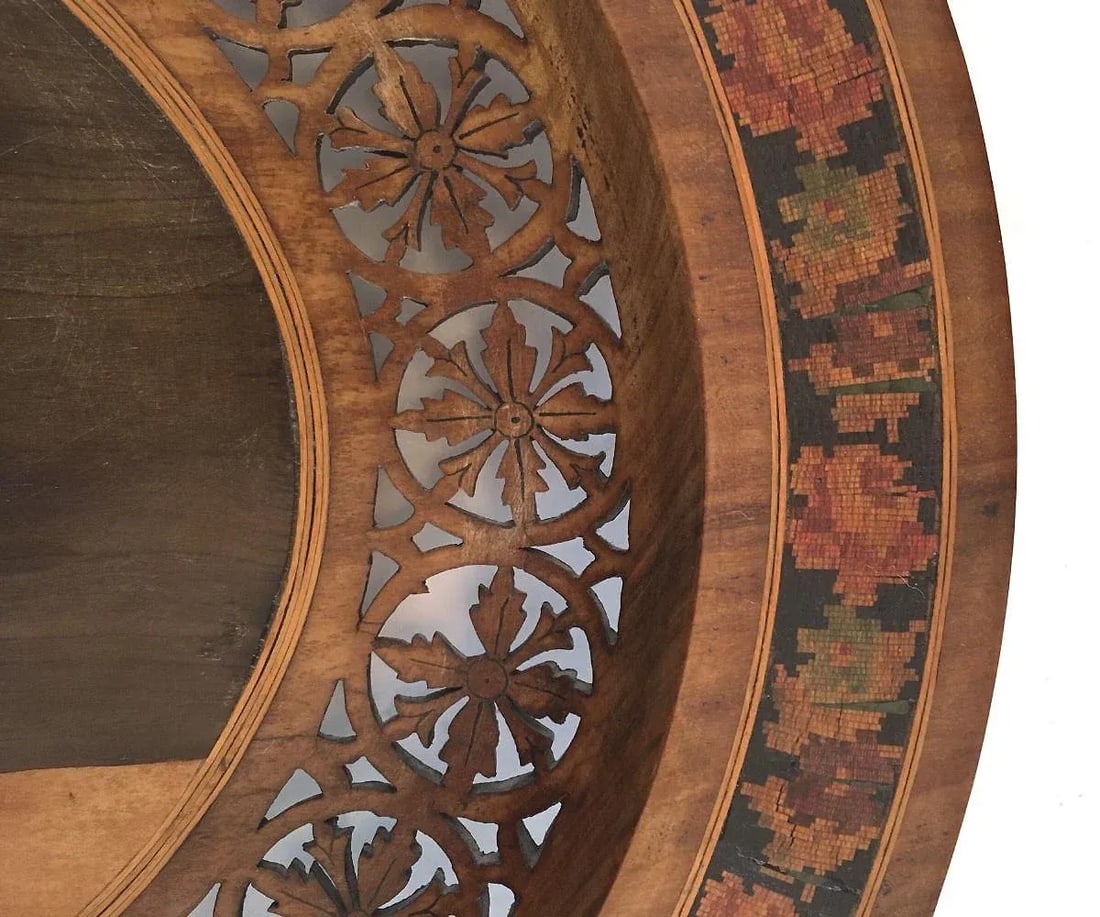 Italian Marquetry Incised Wood Horse & Carriage With People Tray - 4