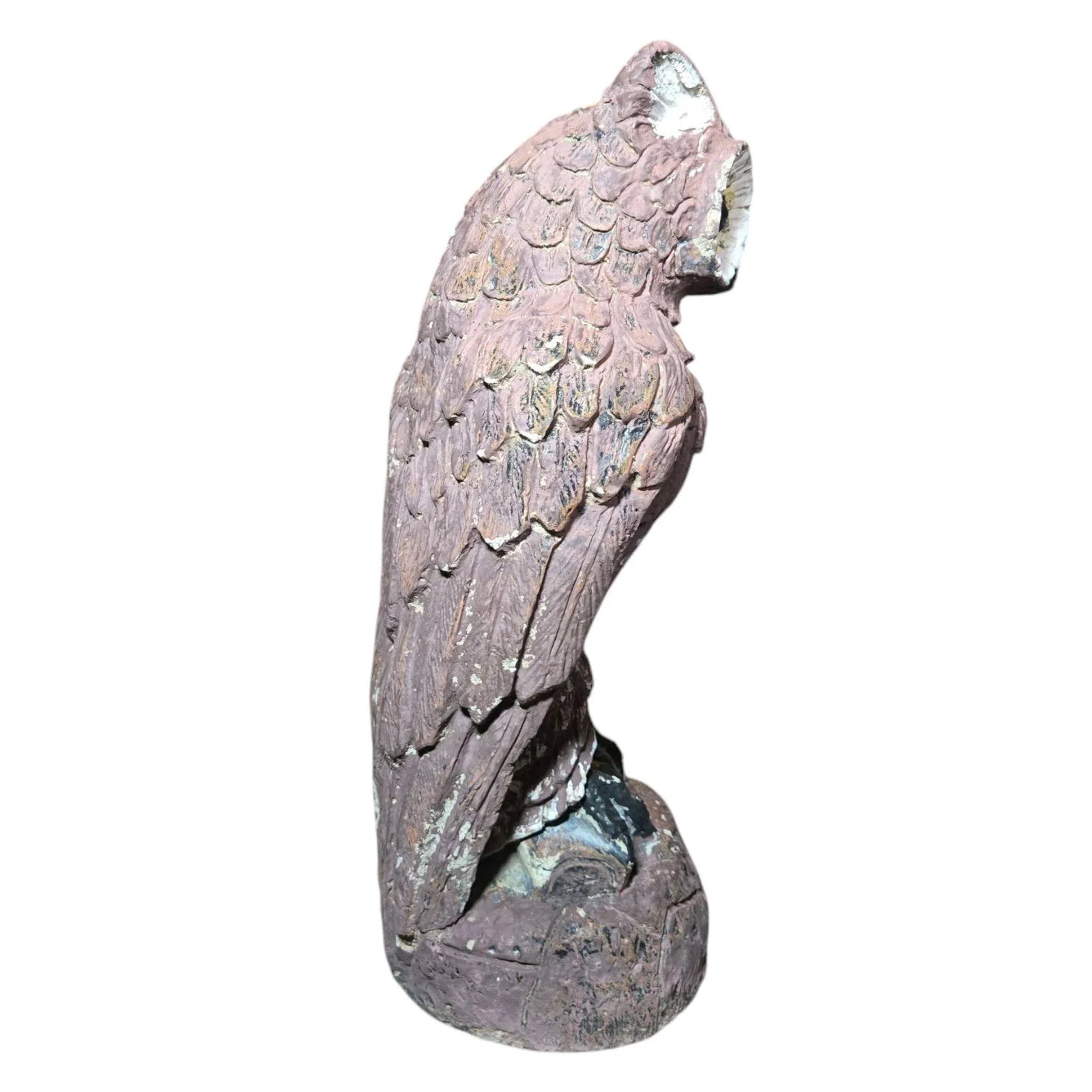 Vintage Owl Cement Sculpture Rustic Concrete Garden Statue - 11