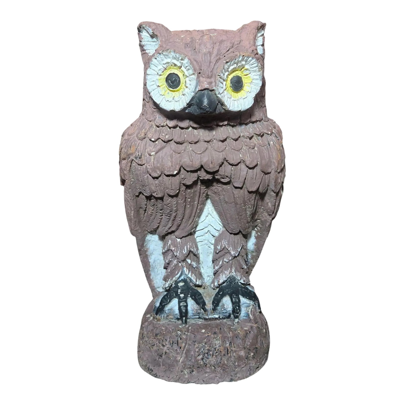 Vintage Owl Cement Sculpture Rustic Concrete Garden Statue (1 of 12)