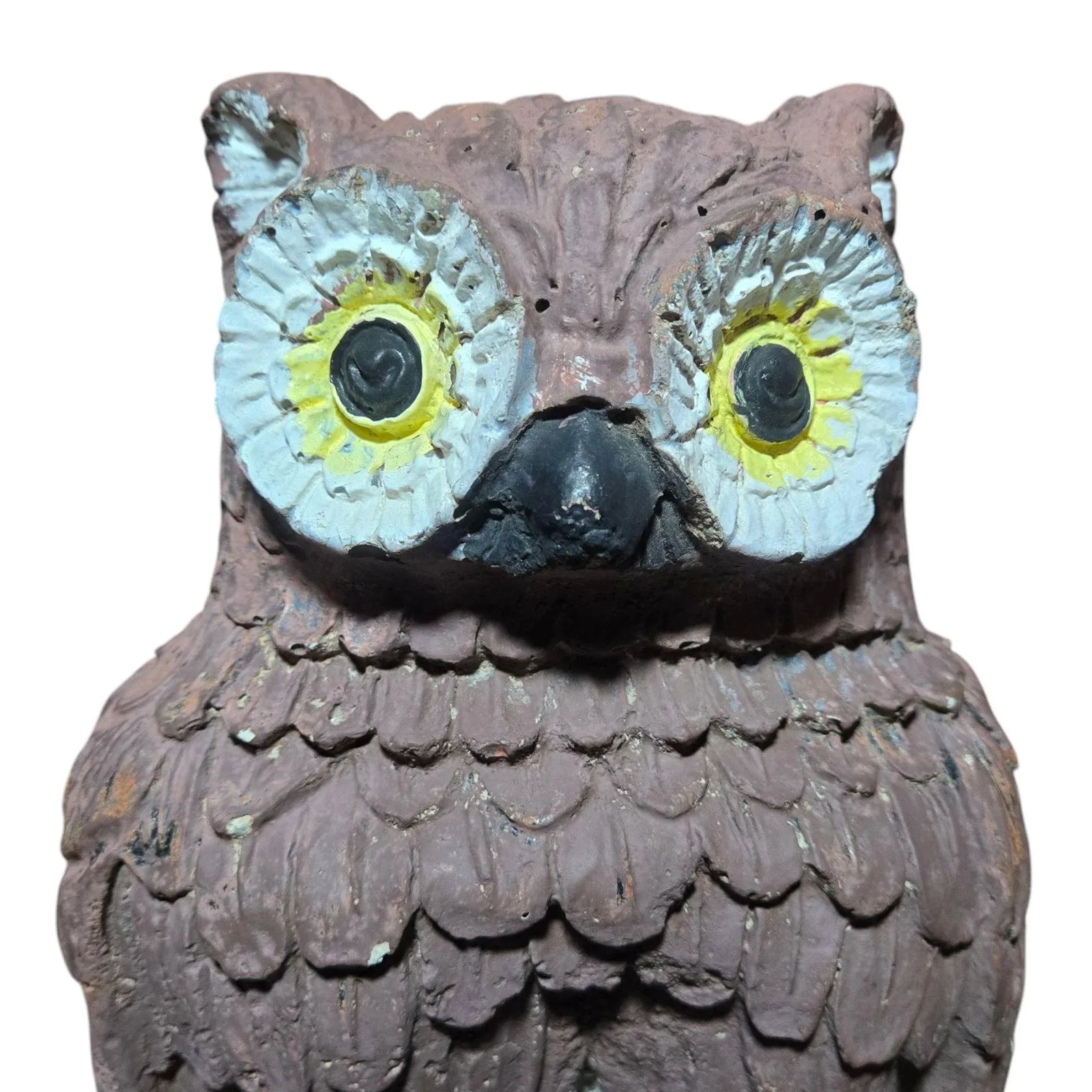 Vintage Owl Cement Sculpture Rustic Concrete Garden Statue - 2