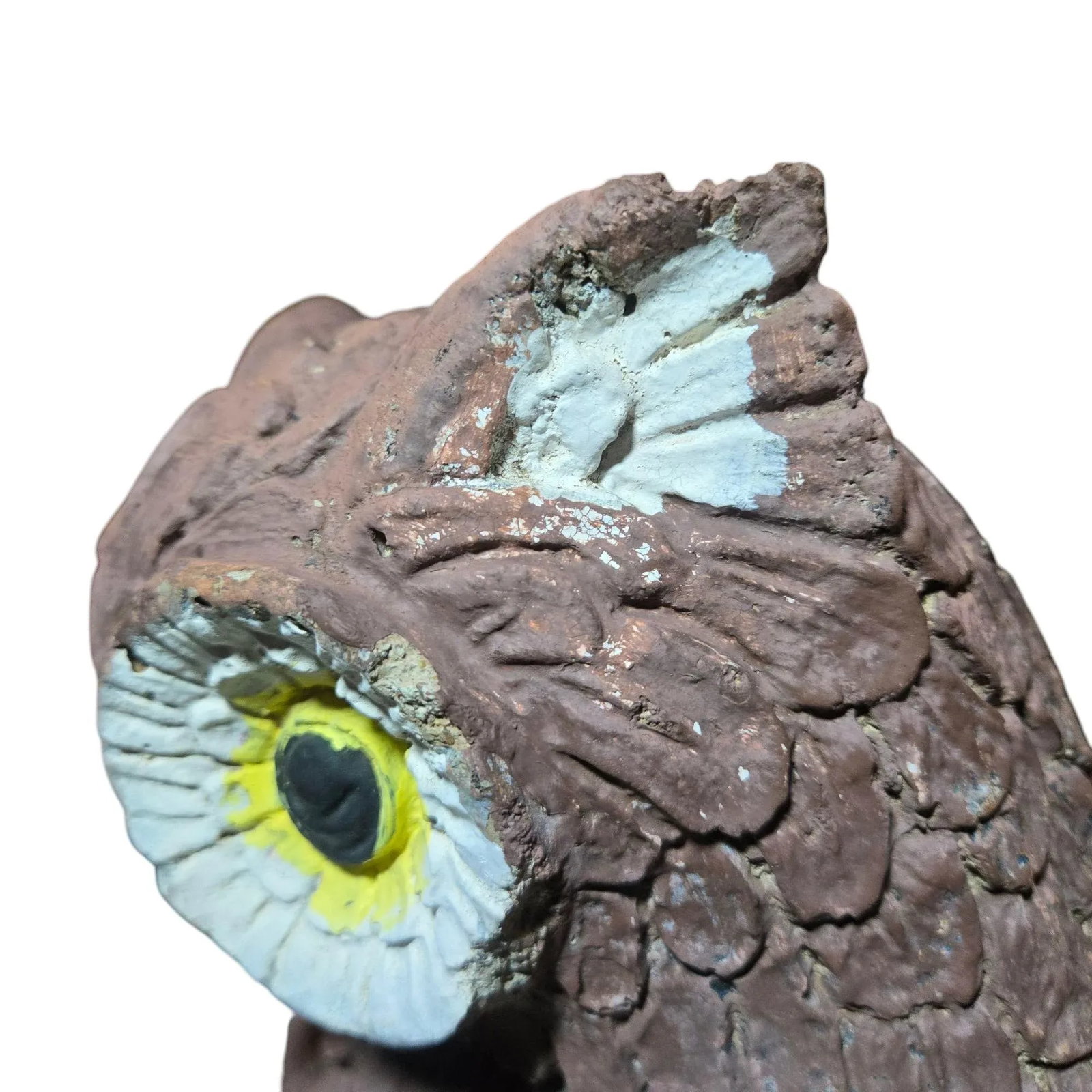 Vintage Owl Cement Sculpture Rustic Concrete Garden Statue - 4
