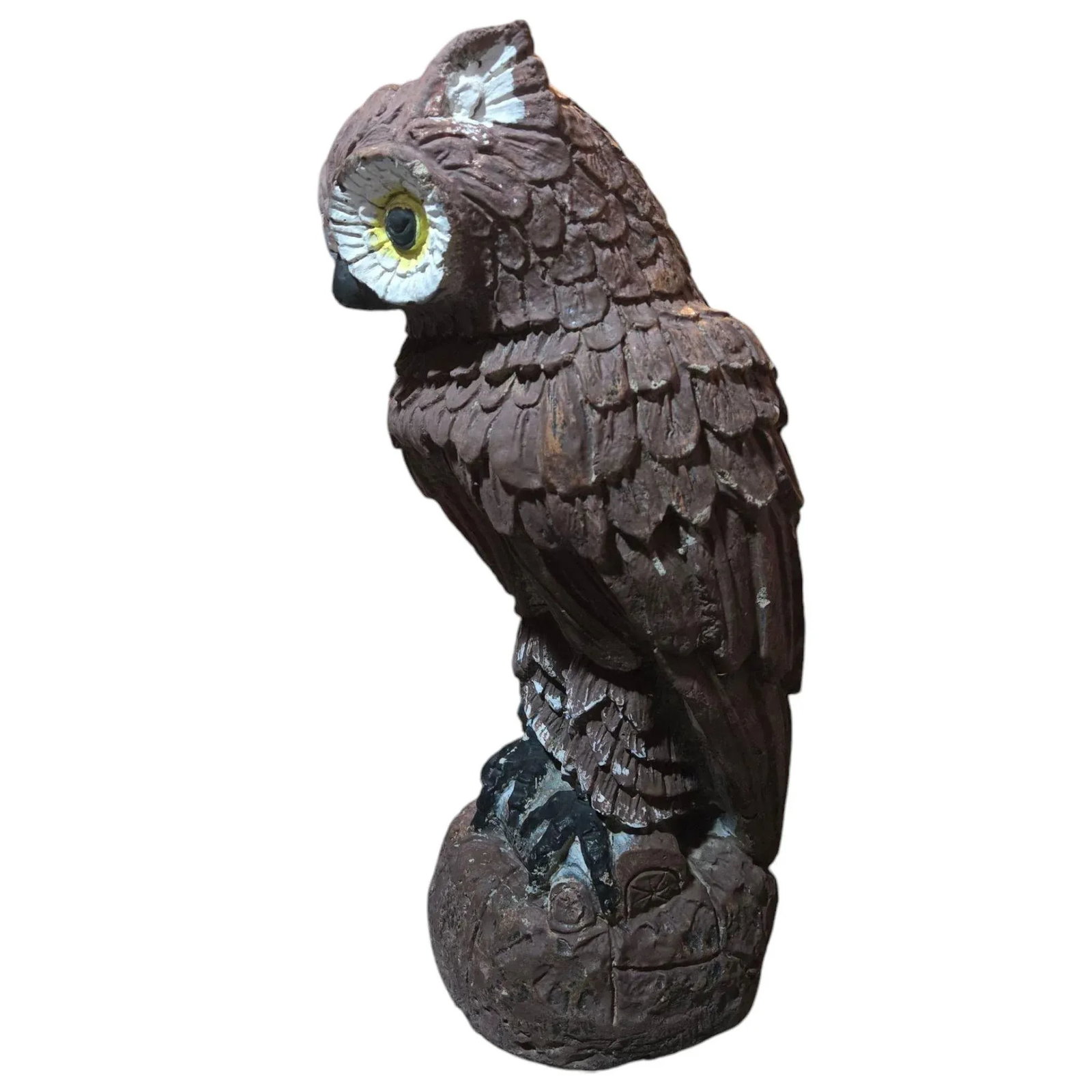Vintage Owl Cement Sculpture Rustic Concrete Garden Statue - 9