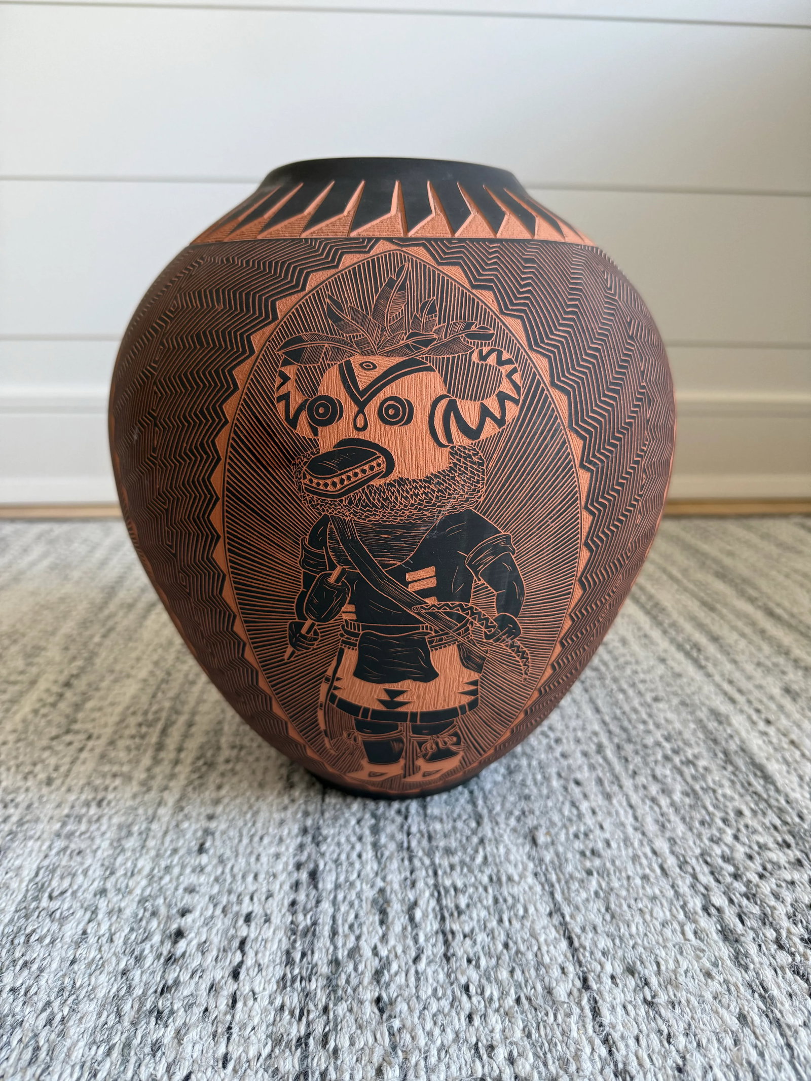 1990s Black Etched Terracotta Navajo Pottery Vase - 2