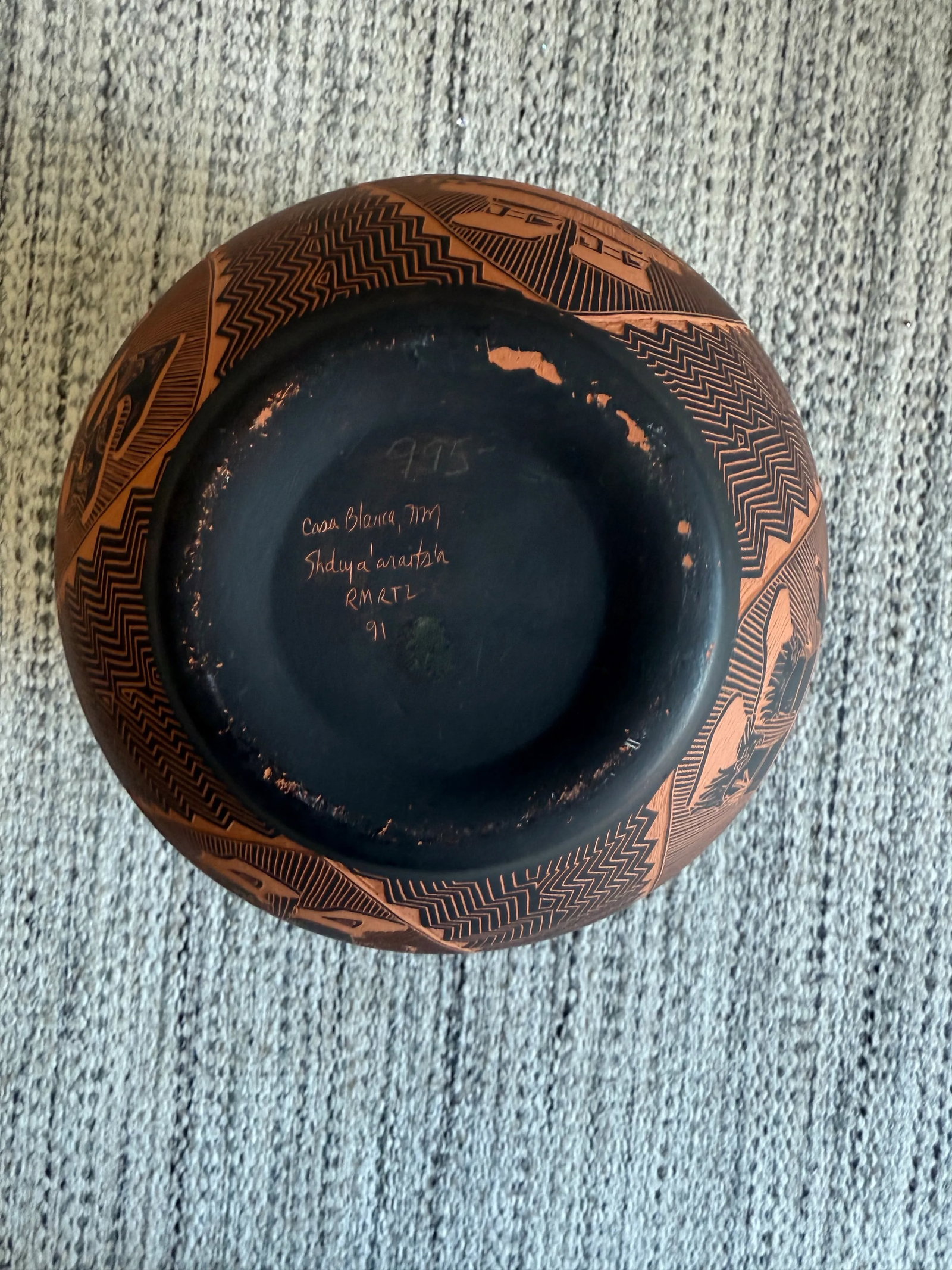 1990s Black Etched Terracotta Navajo Pottery Vase - 3