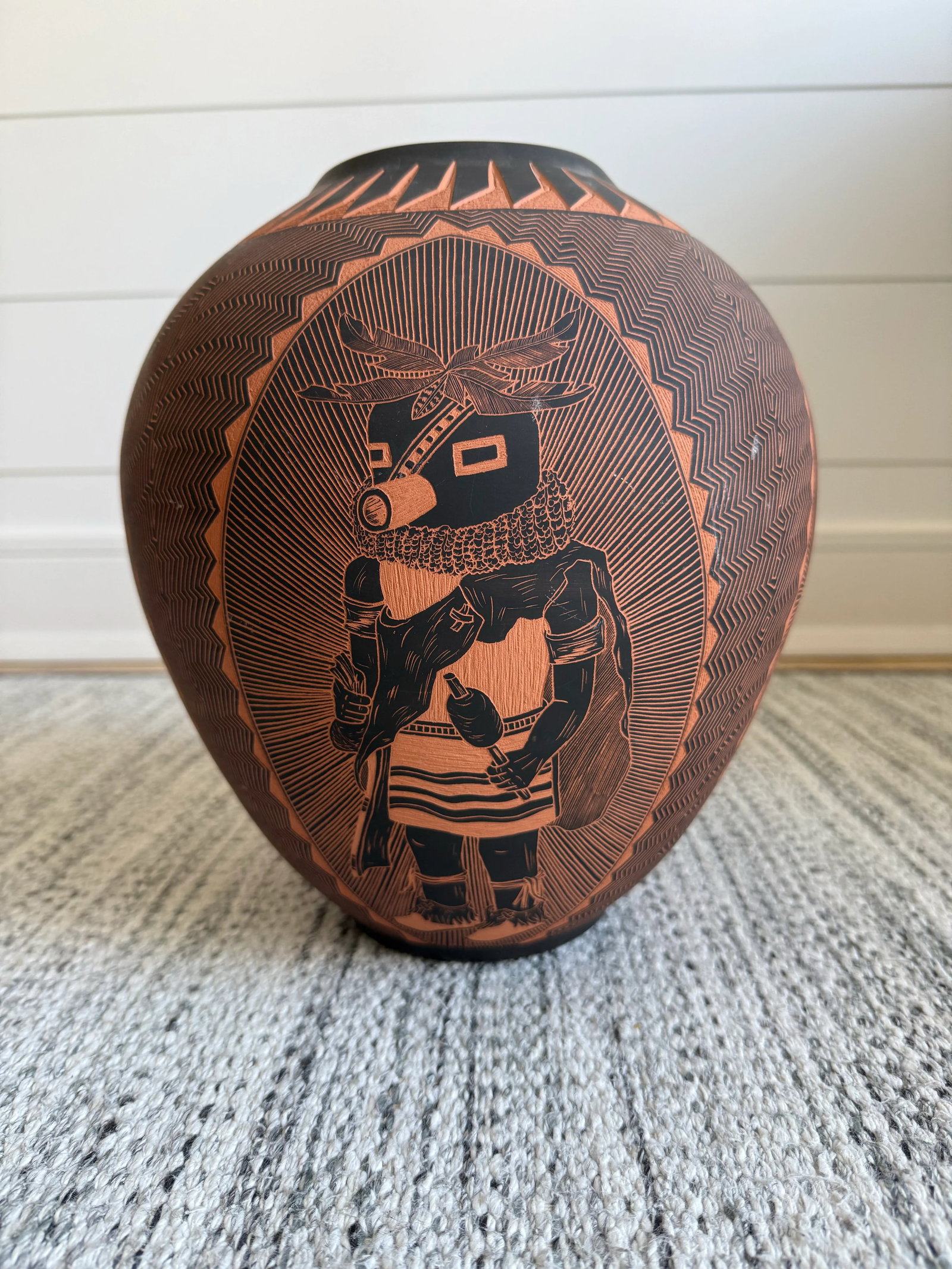 1990s Black Etched Terracotta Navajo Pottery Vase - 6