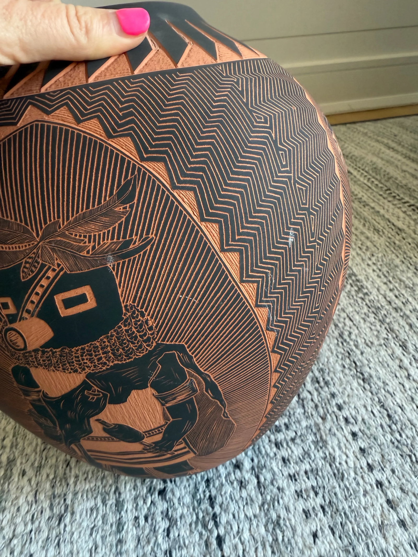 1990s Black Etched Terracotta Navajo Pottery Vase - 7
