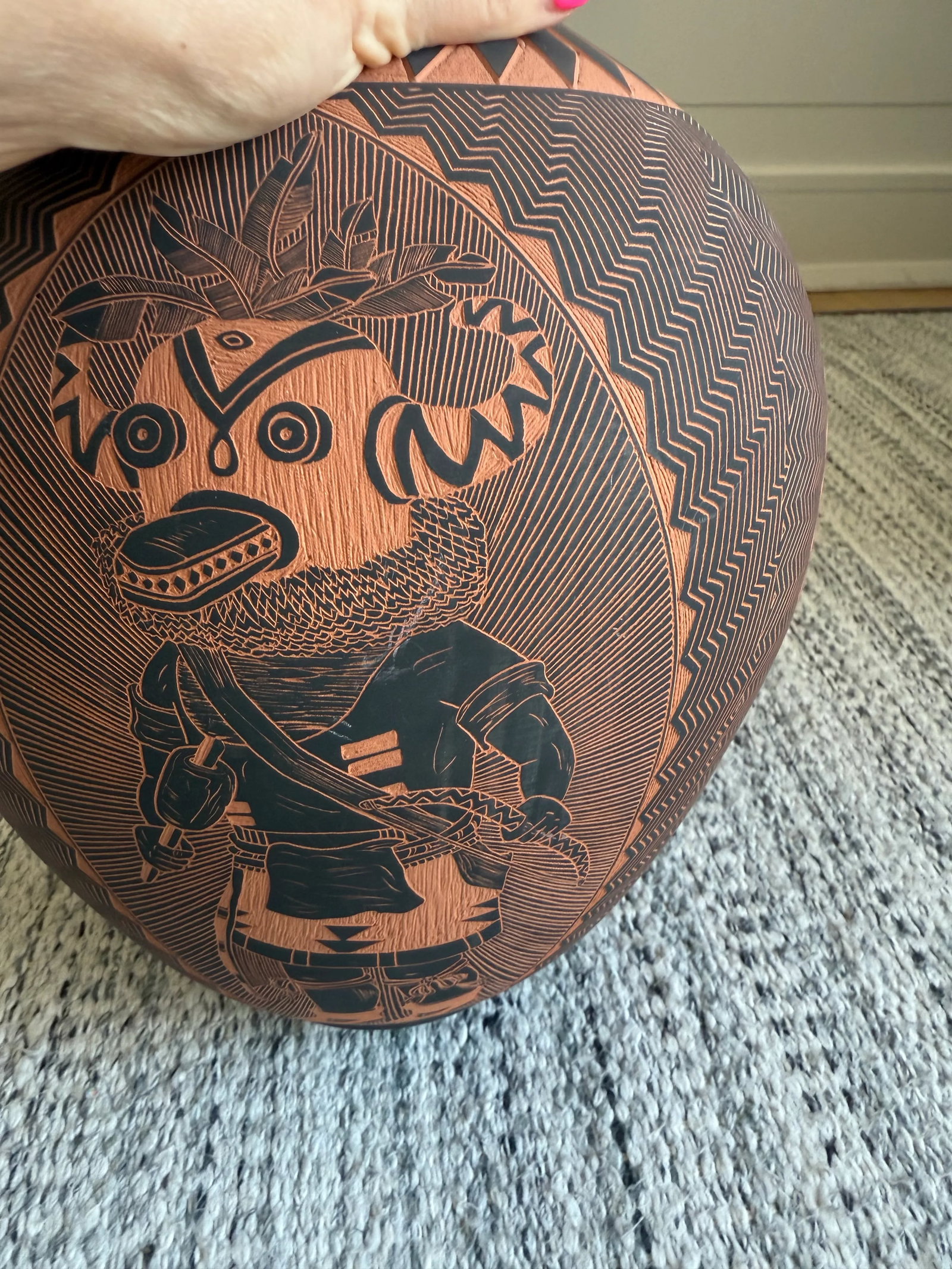 1990s Black Etched Terracotta Navajo Pottery Vase - 9