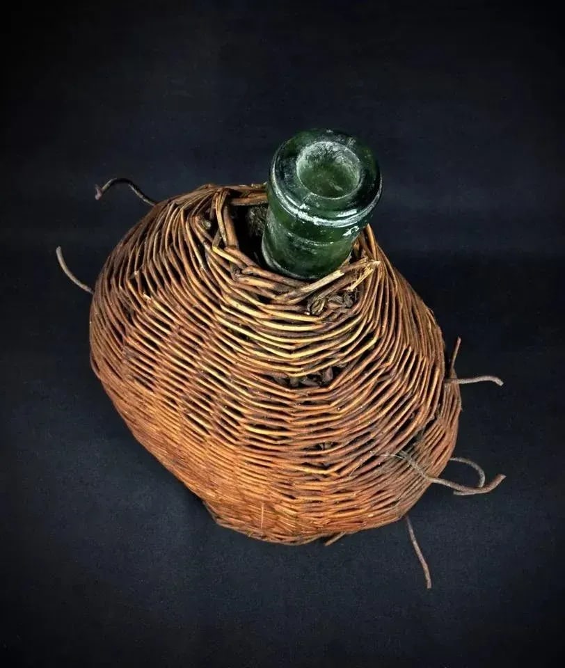 Vintage 20th-Century Demijohn Bottle With Wicker Cover - No Cork - 8