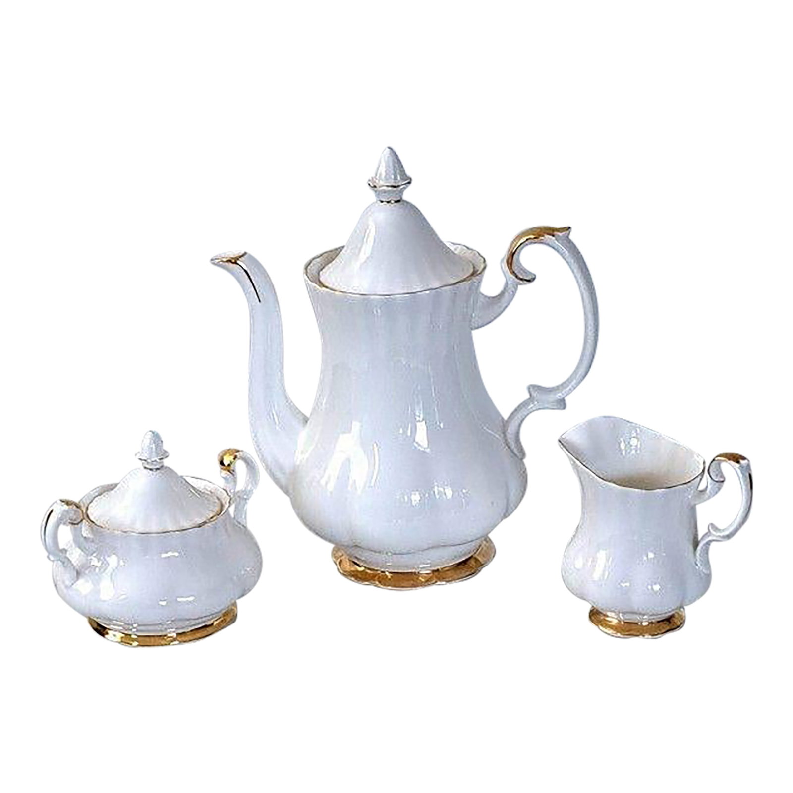 Vintage Royal Albert Val d'Or Bone China Tea Set Teapot Sugar/ Creamer Gold Trim- 3 Pieces (1 of 12)