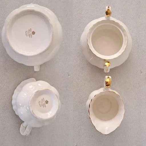 Vintage Royal Albert Val d'Or Bone China Tea Set Teapot Sugar/ Creamer Gold Trim- 3 Pieces - 8