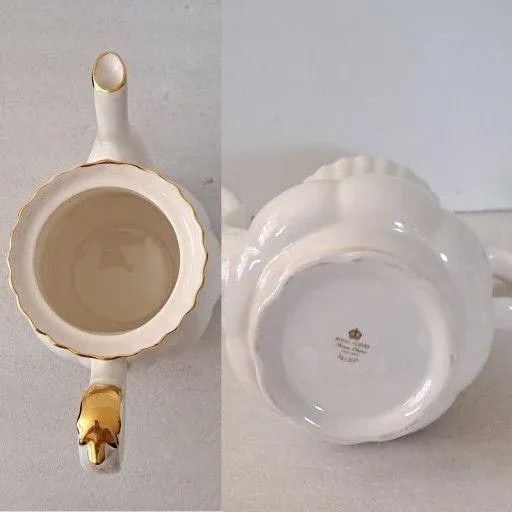 Vintage Royal Albert Val d'Or Bone China Tea Set Teapot Sugar/ Creamer Gold Trim- 3 Pieces - 9