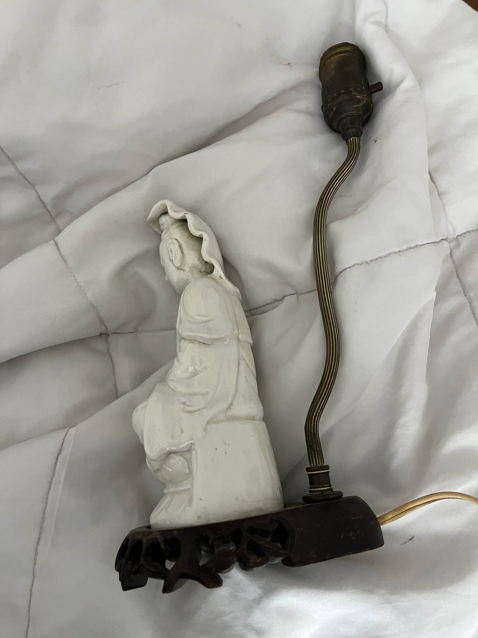 Vintage Chinese Blanc De Chine Guanyin Kwanyin Porcelain Figure Statue Lamp - 10