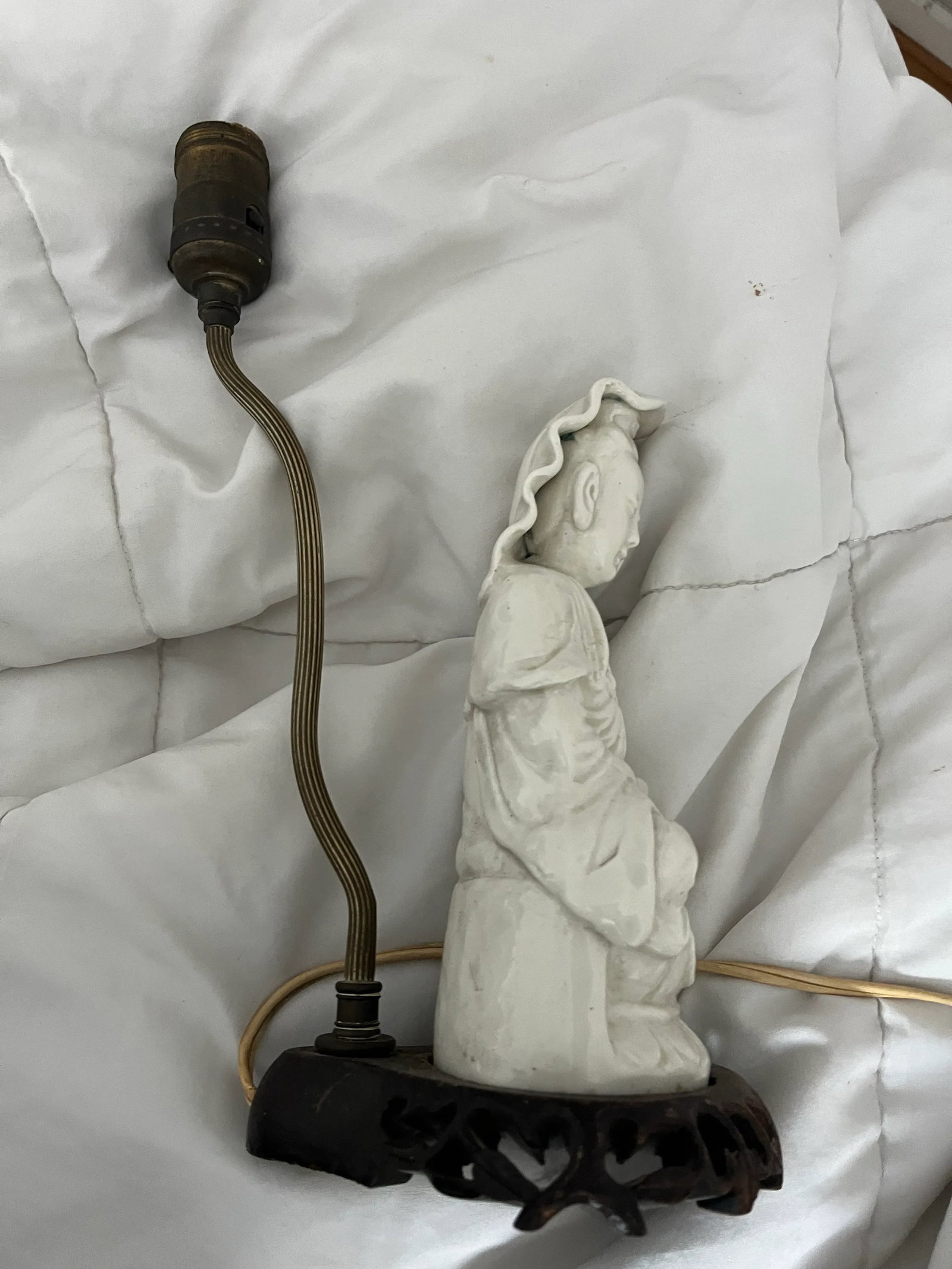Vintage Chinese Blanc De Chine Guanyin Kwanyin Porcelain Figure Statue Lamp - 11
