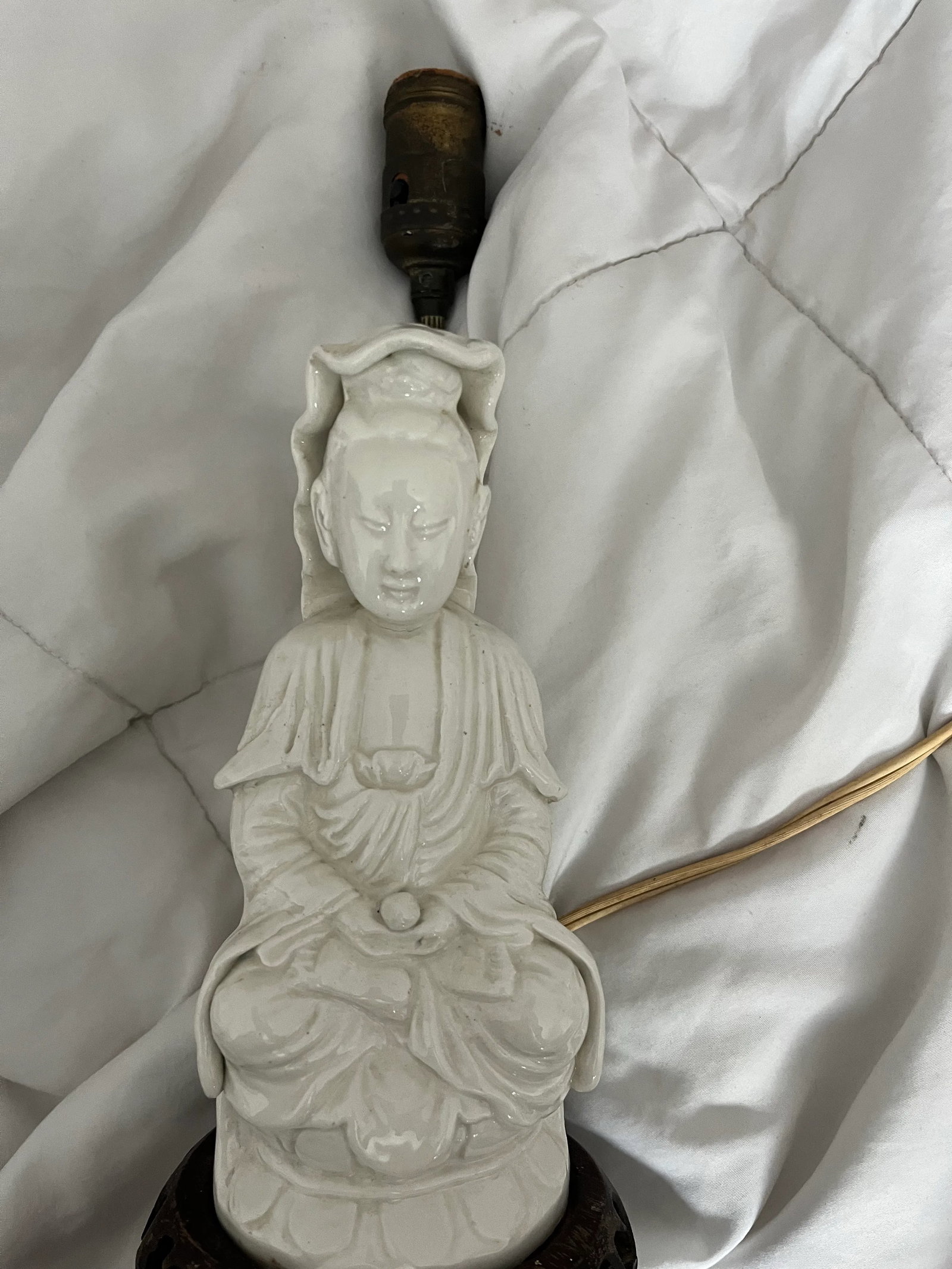 Vintage Chinese Blanc De Chine Guanyin Kwanyin Porcelain Figure Statue Lamp - 9