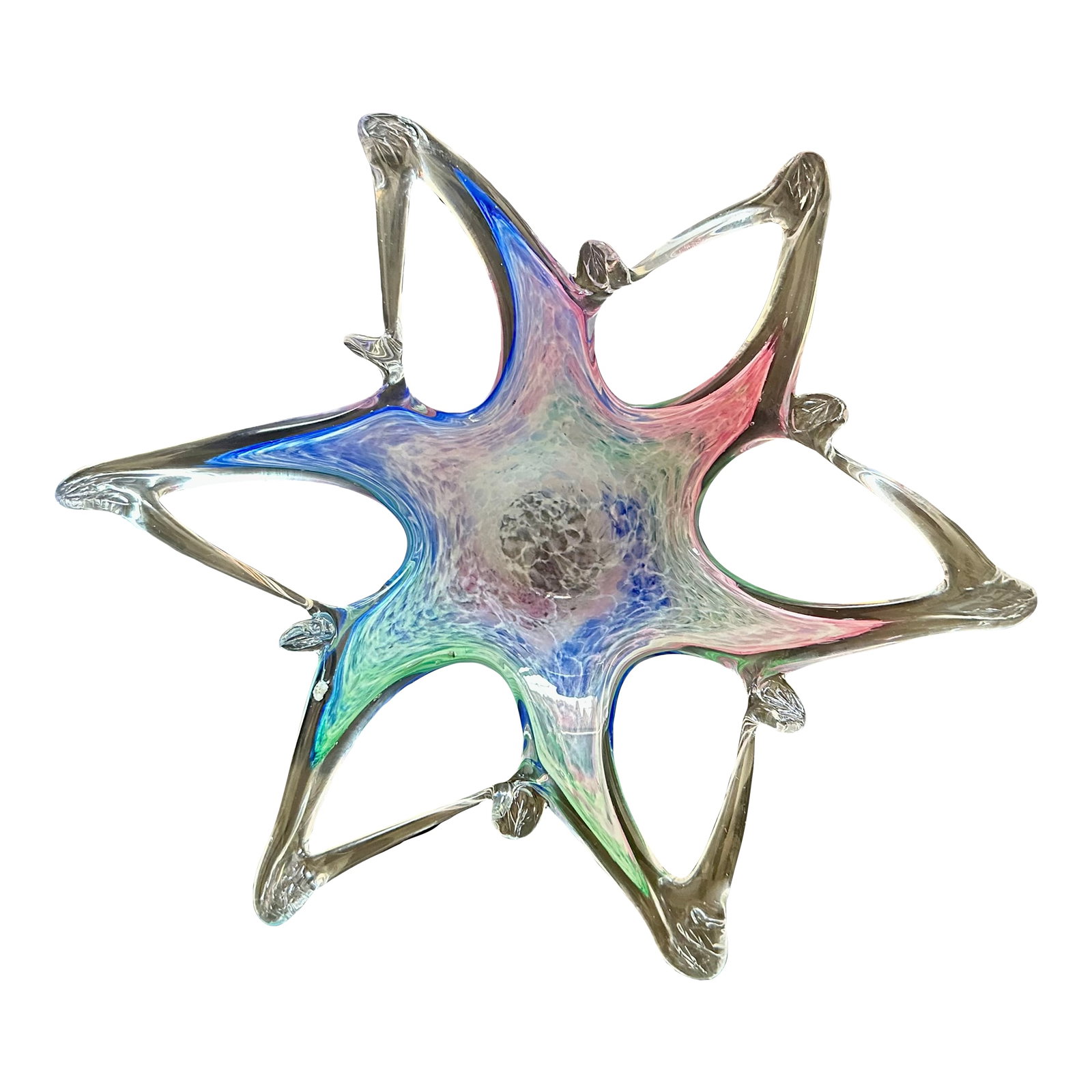 Italian Art Glass Starfish Bowl: Hand blown by an Italian artisan into a modern starfish shape, this decorative art glass bowl is the perfect decor accent for a beach house or sophisticated coastal home. The vintage Italian art