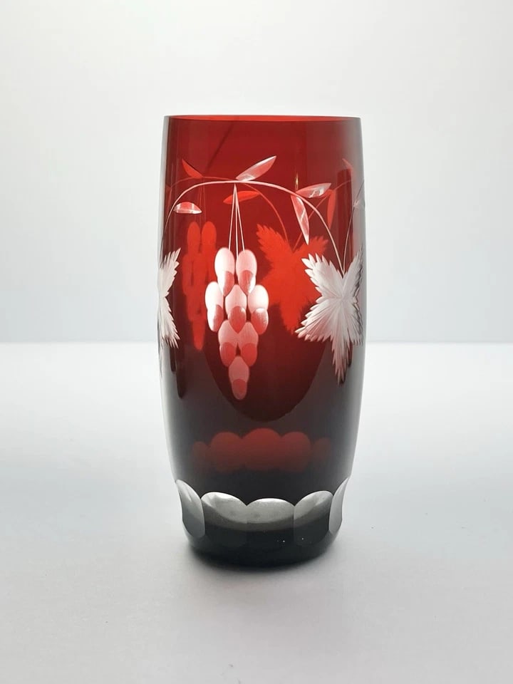 1970s Ruby Red Cut to Clear 5 Crystal Highball Tumbler Glasses - 2