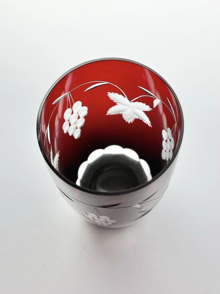1970s Ruby Red Cut to Clear 5 Crystal Highball Tumbler Glasses - 3