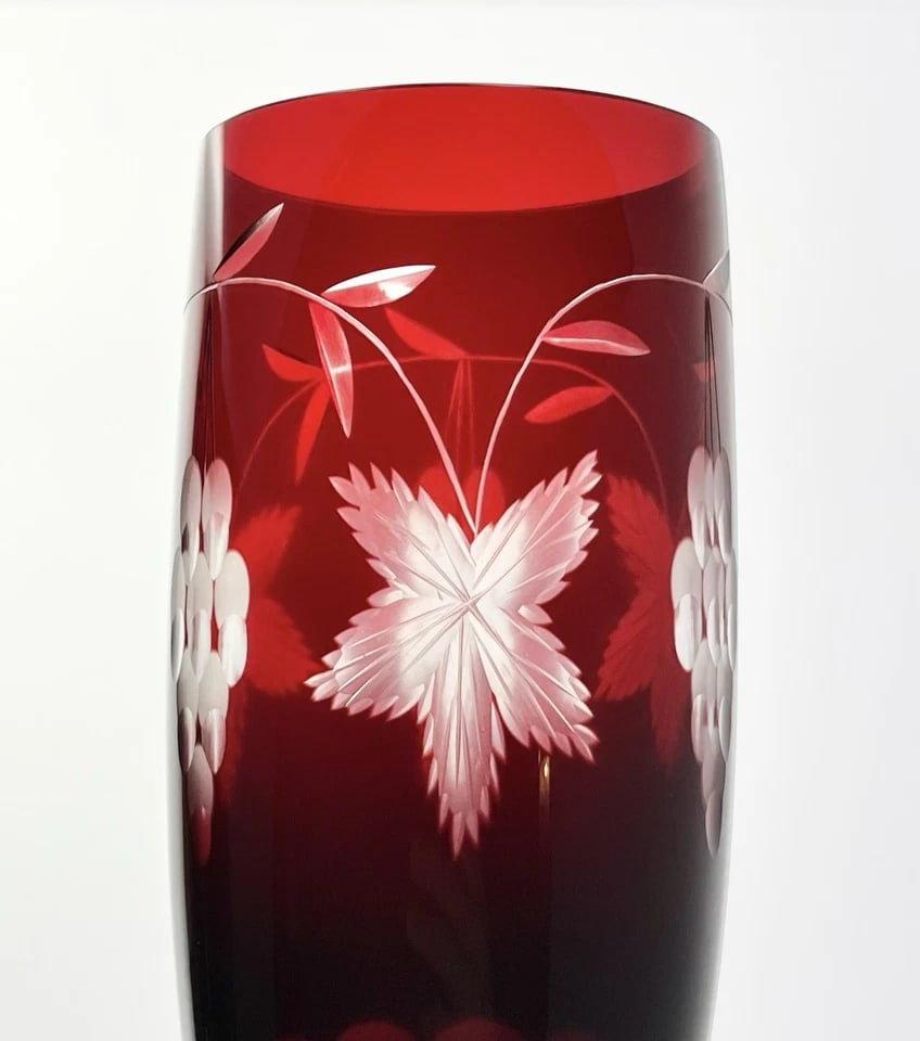 1970s Ruby Red Cut to Clear 5 Crystal Highball Tumbler Glasses - 4