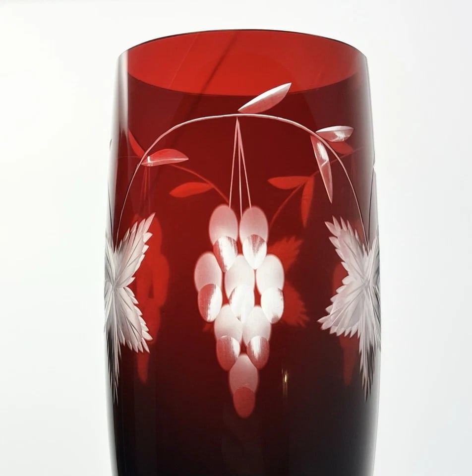 1970s Ruby Red Cut to Clear 5 Crystal Highball Tumbler Glasses - 5
