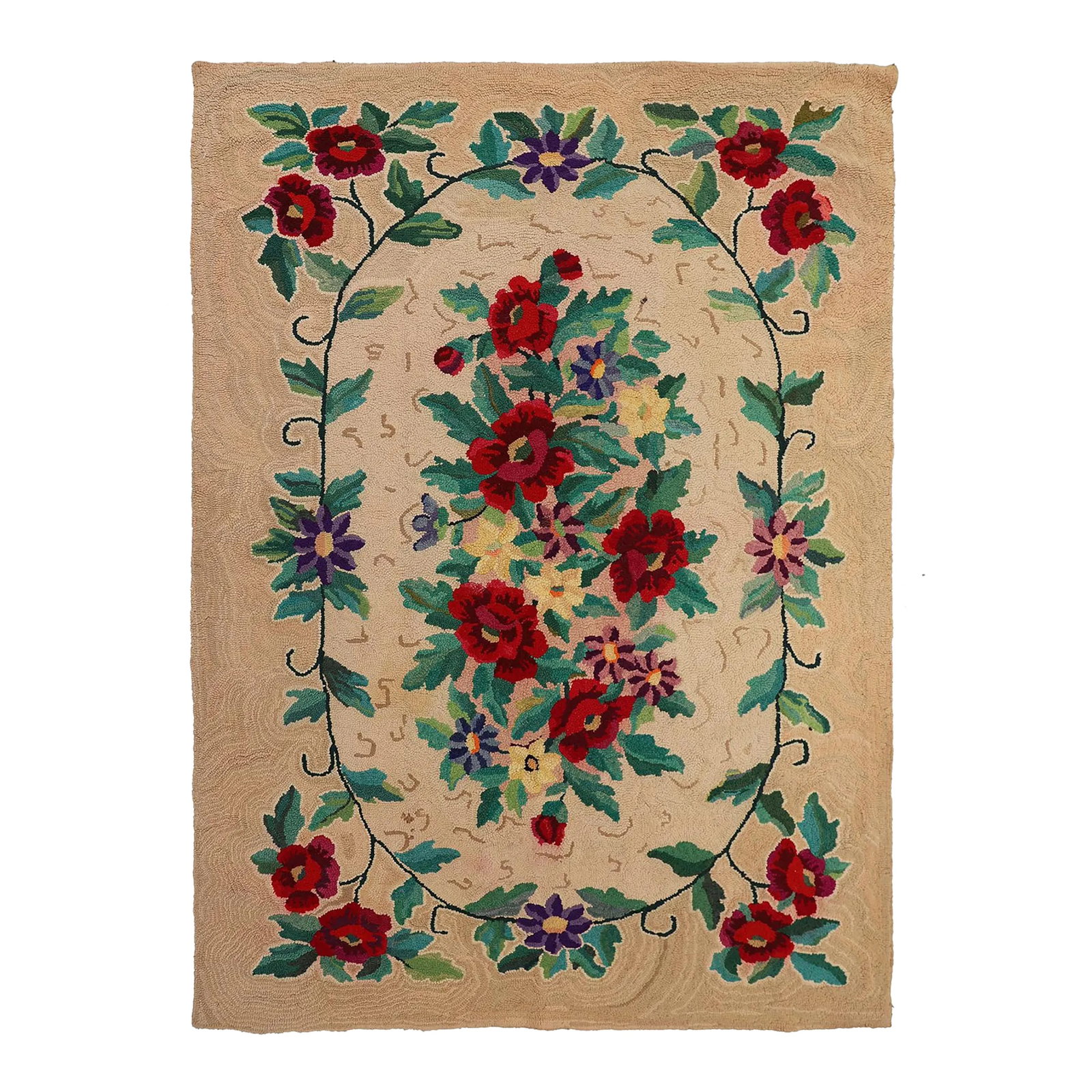 4'x6' Vintage American Hooked Rug | Antique American Floral Area Rug: Transform your space with a hand-hooked floral design rug that blends history, craftsmanship, and vibrant colors. This vintage American rug, meticulously handcrafted in the Northeast USA, adds a
