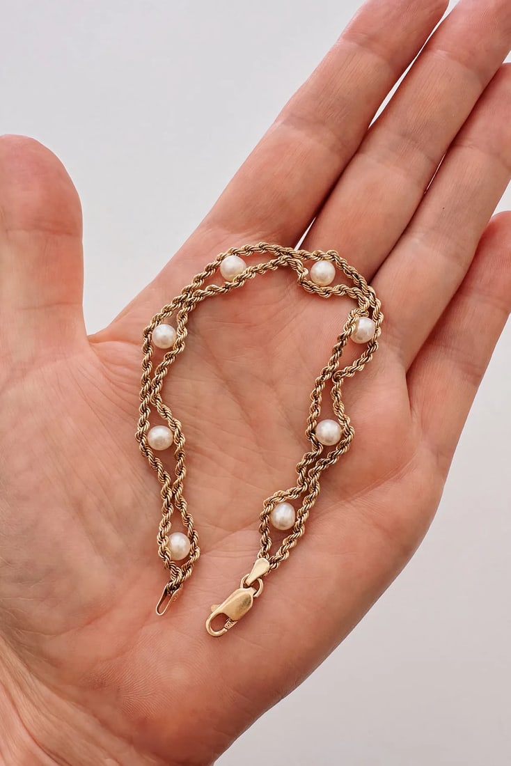 Vintage 10kt Gold & Pearl Bracelet - 3