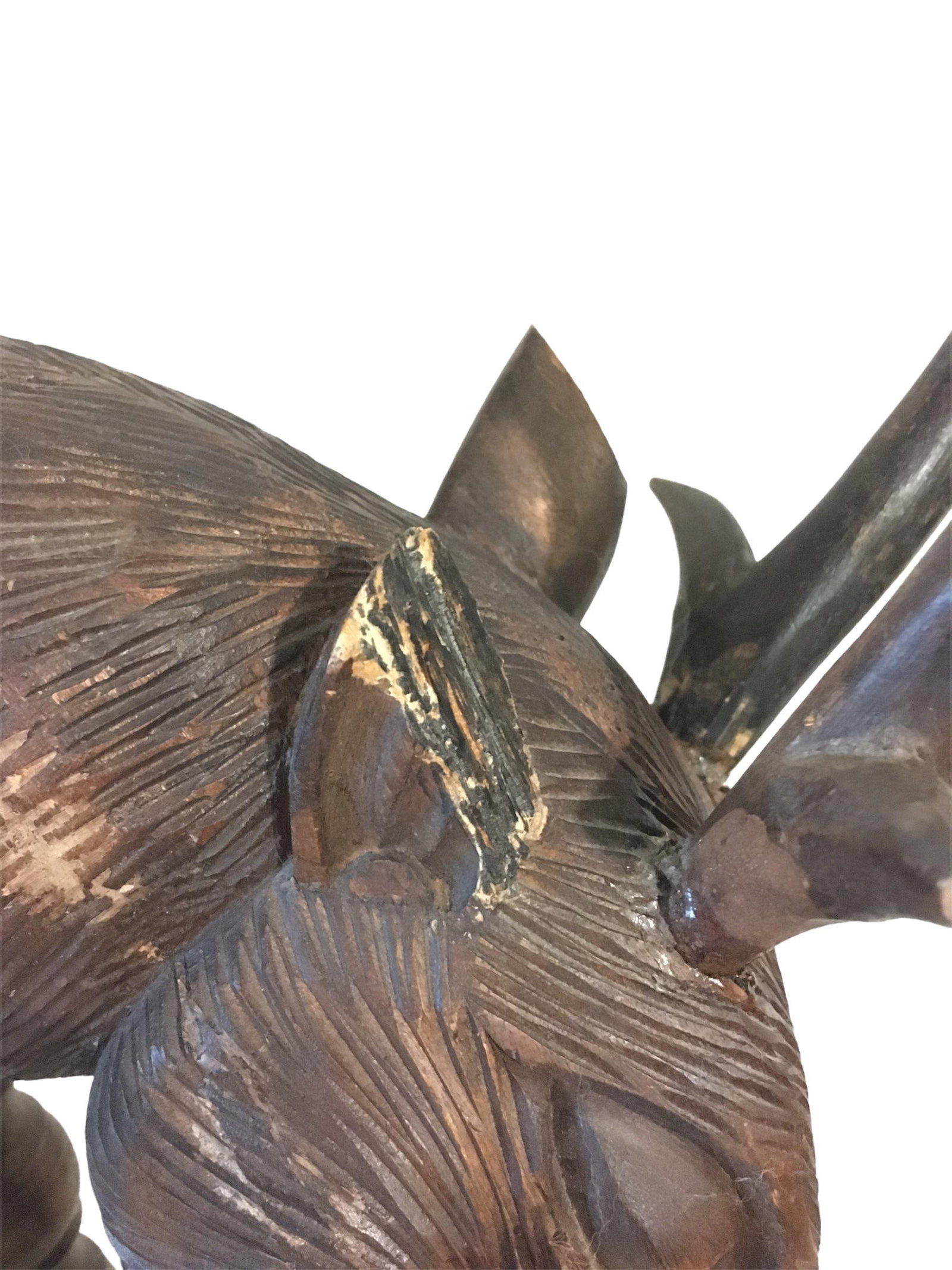 Large Antique Early 20th Century Oak Wood Stag Head Harp - 11