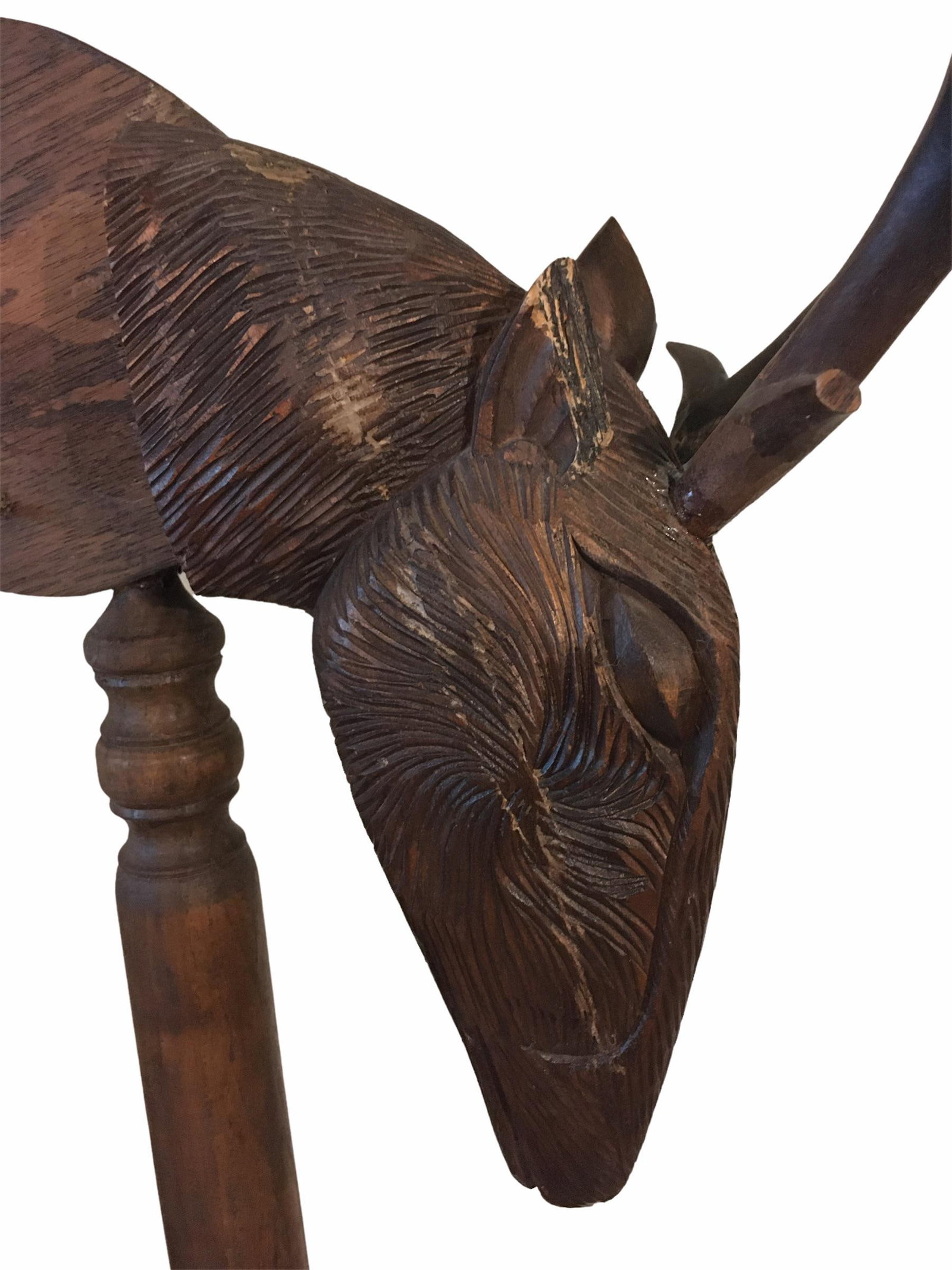 Large Antique Early 20th Century Oak Wood Stag Head Harp - 12