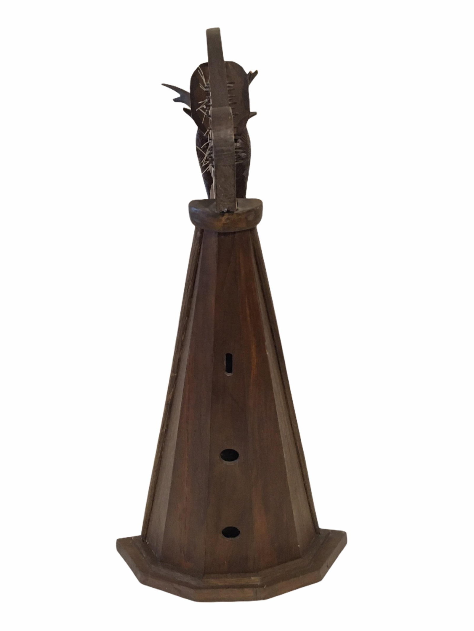 Large Antique Early 20th Century Oak Wood Stag Head Harp - 4