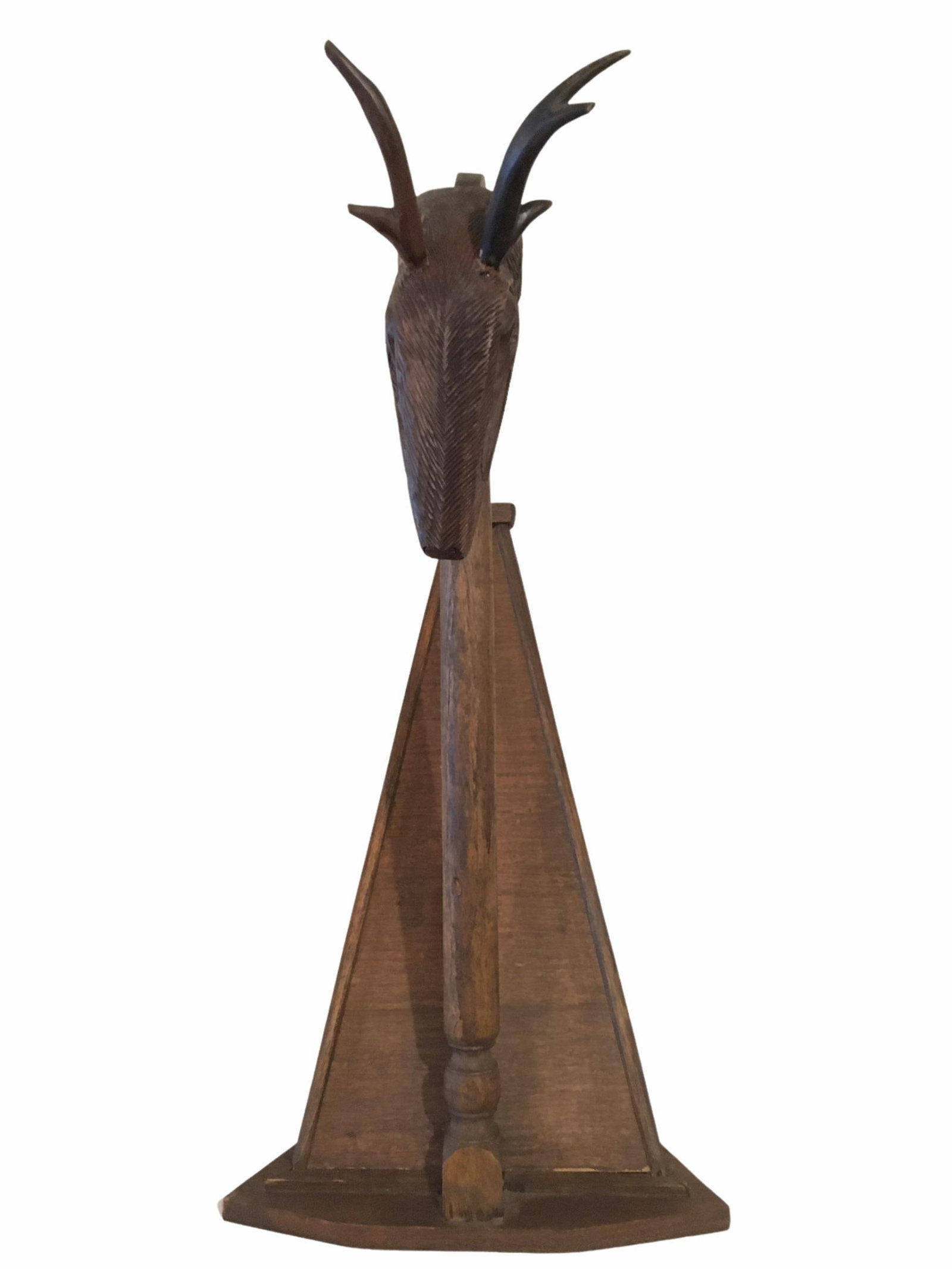 Large Antique Early 20th Century Oak Wood Stag Head Harp - 5