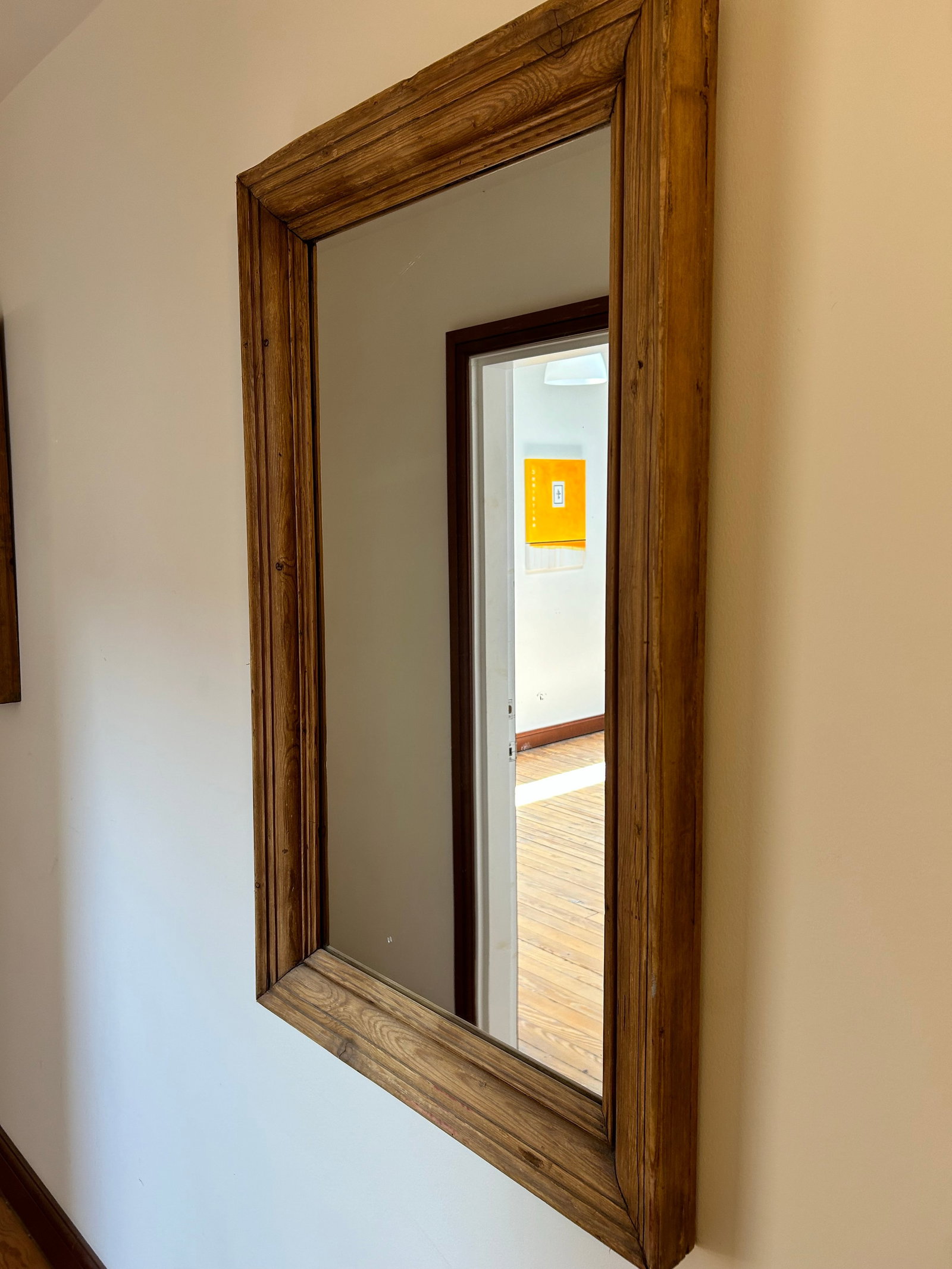 Handmade Beveled Yellow Pine Framed Wall Mirror - 2