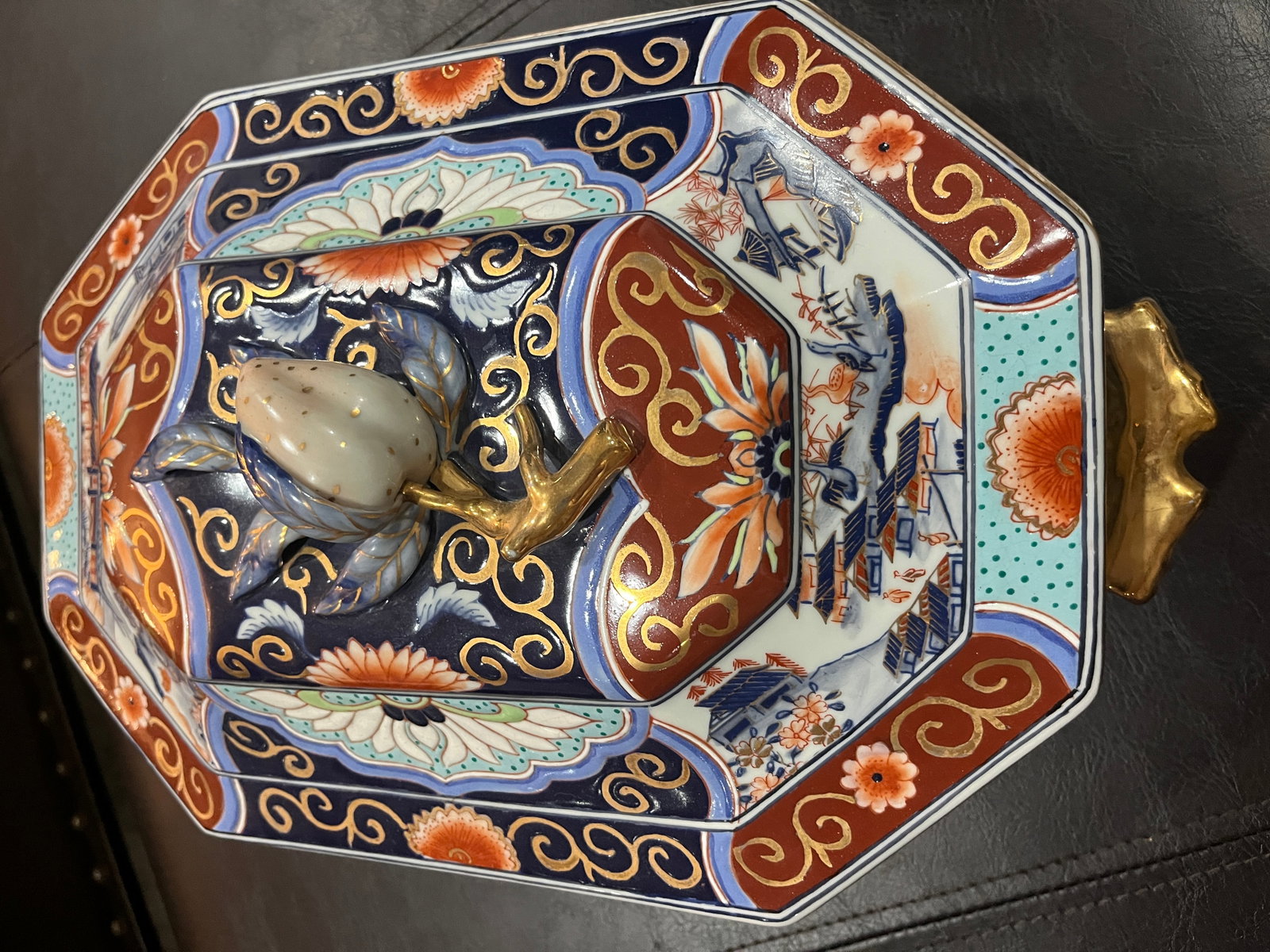 Vintage Mid Century Japanese Arita Style Moriage Enamel Decorative Serving Tureen - 5