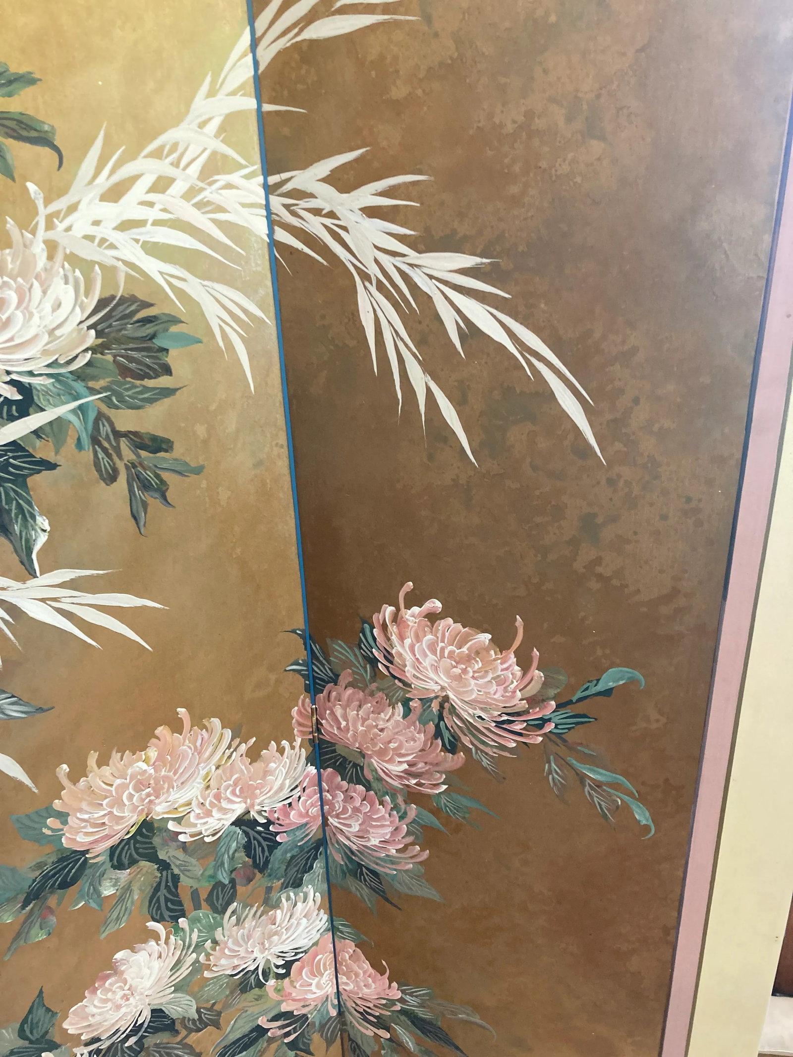 Mid-Century Lucien Leinfelder Hand Painted Four-Panel Asian Screen - Herons & Florals - 10