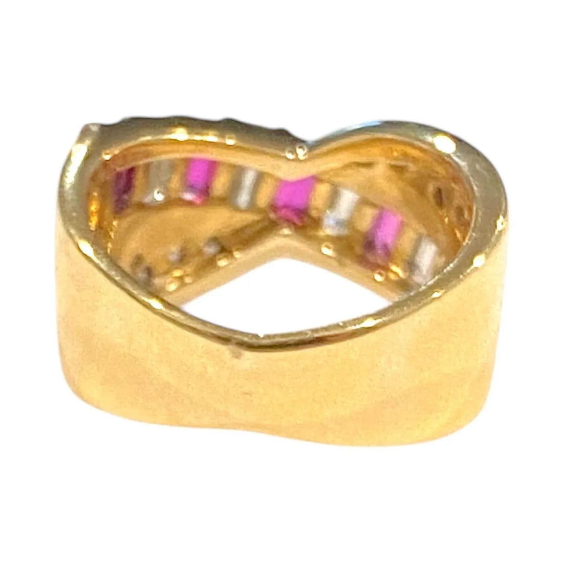 18k Gold Ruby and Diamond Crossover Ring, Size 6.5 - 4