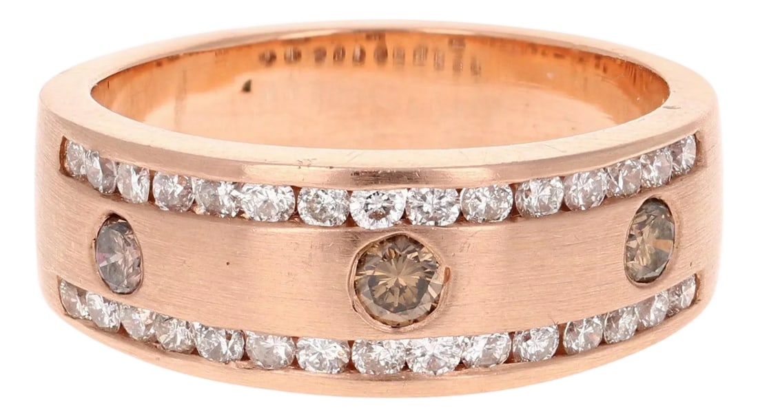 1.07 Carat Men's Champagne Diamond 14k Rose Gold Band, Size 10: We have a Men's Fine Jewelry Collection as well! One stop shop for all your jewels! Calling this band unique is simply an understatement! This ring is a magnificent and masculine Men's Champagne Diamo