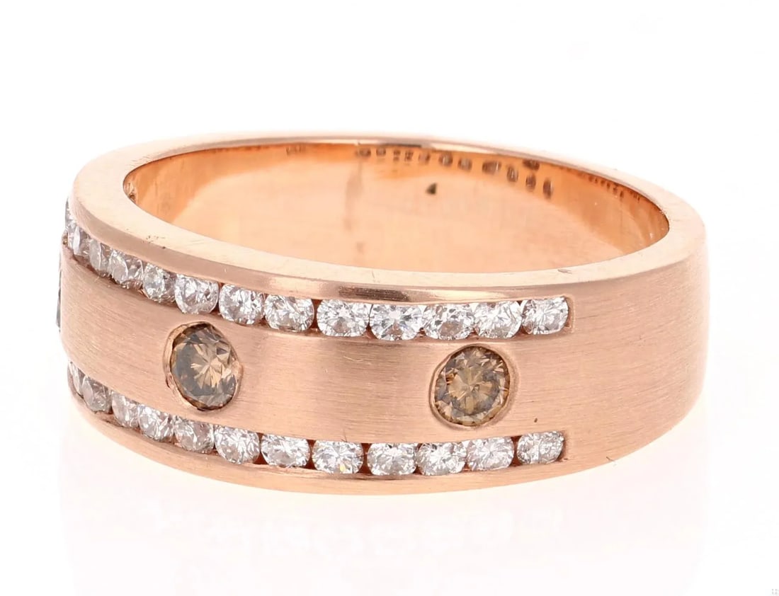 1.07 Carat Men's Champagne Diamond 14k Rose Gold Band, Size 10 - 4