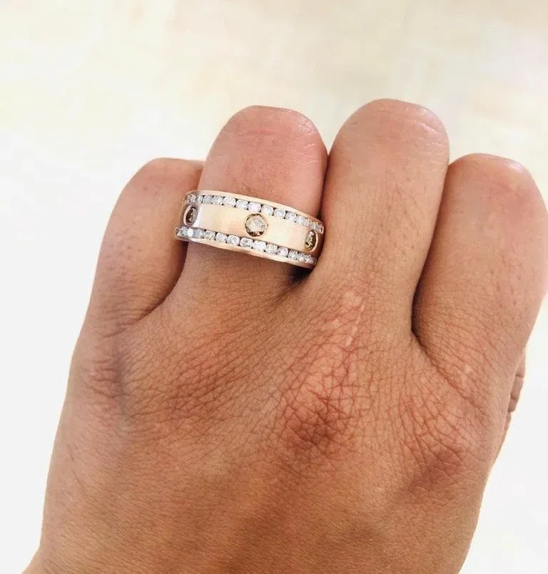 1.07 Carat Men's Champagne Diamond 14k Rose Gold Band, Size 10 - 6