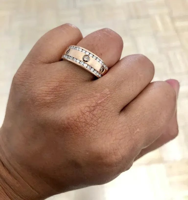1.07 Carat Men's Champagne Diamond 14k Rose Gold Band, Size 10 - 7