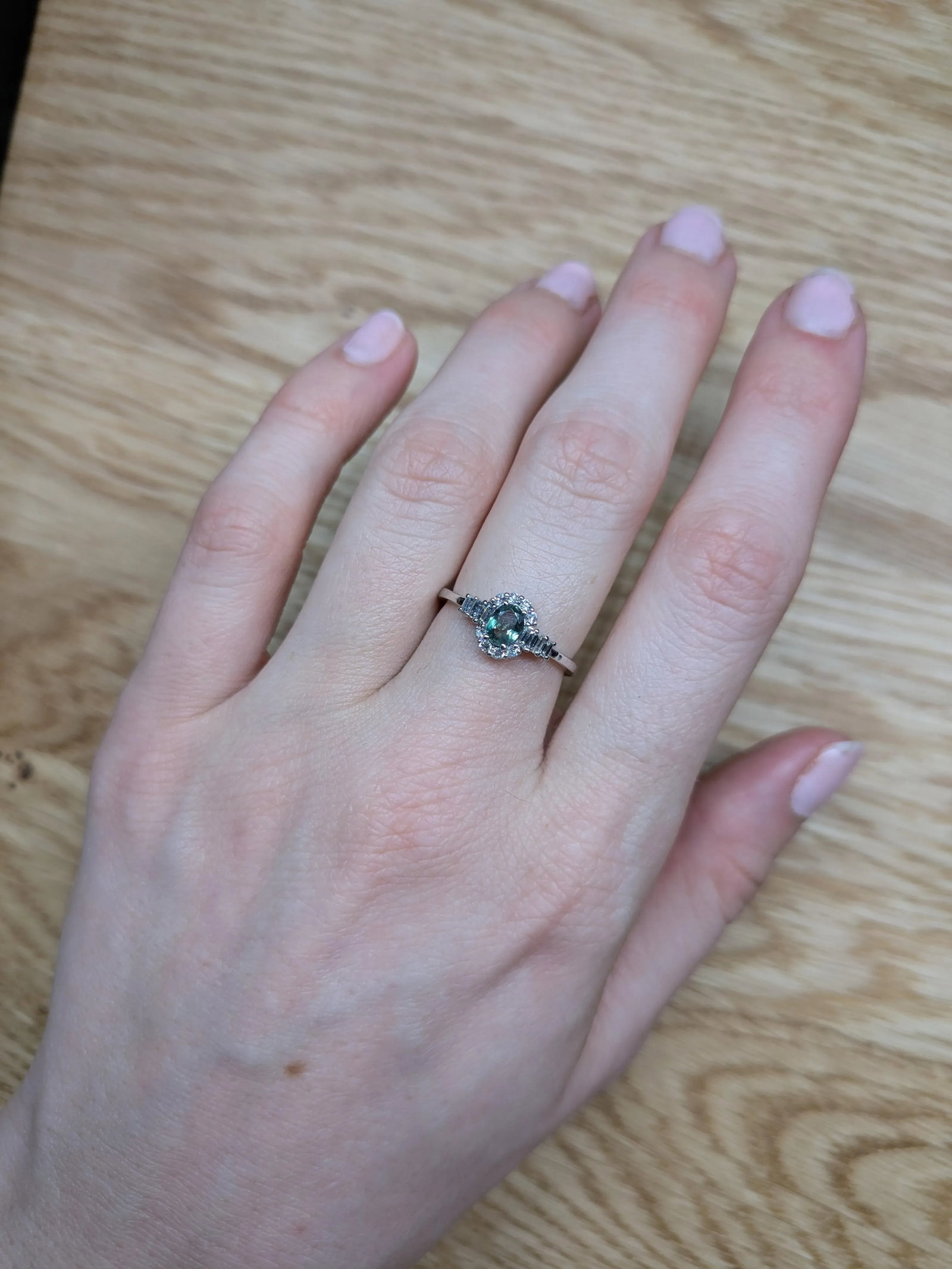 Alexandrite Ring With Natural Diamonds in Solid 14k White Gold, Oval 5.5x4mm - 2