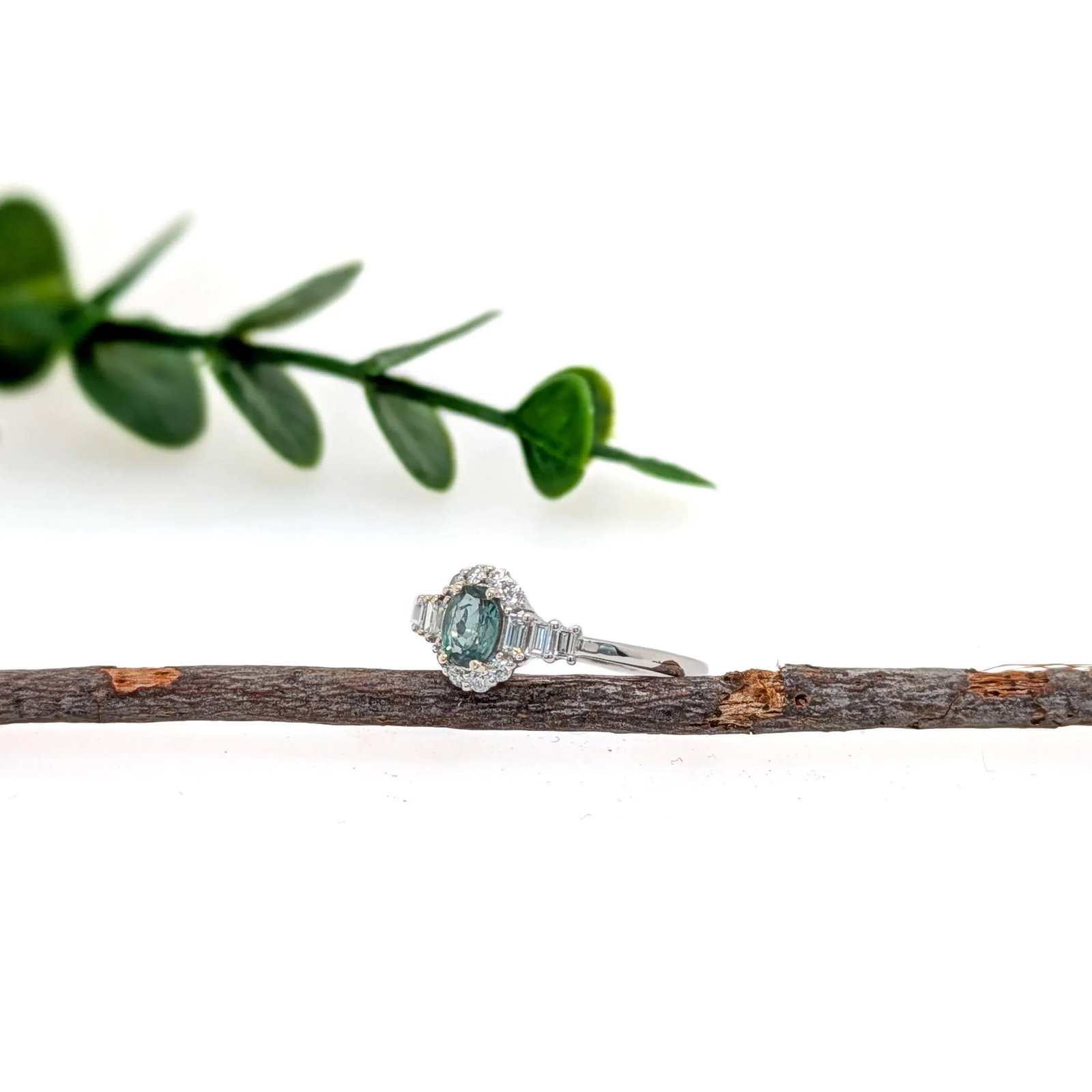 Alexandrite Ring With Natural Diamonds in Solid 14k White Gold, Oval 5.5x4mm - 4