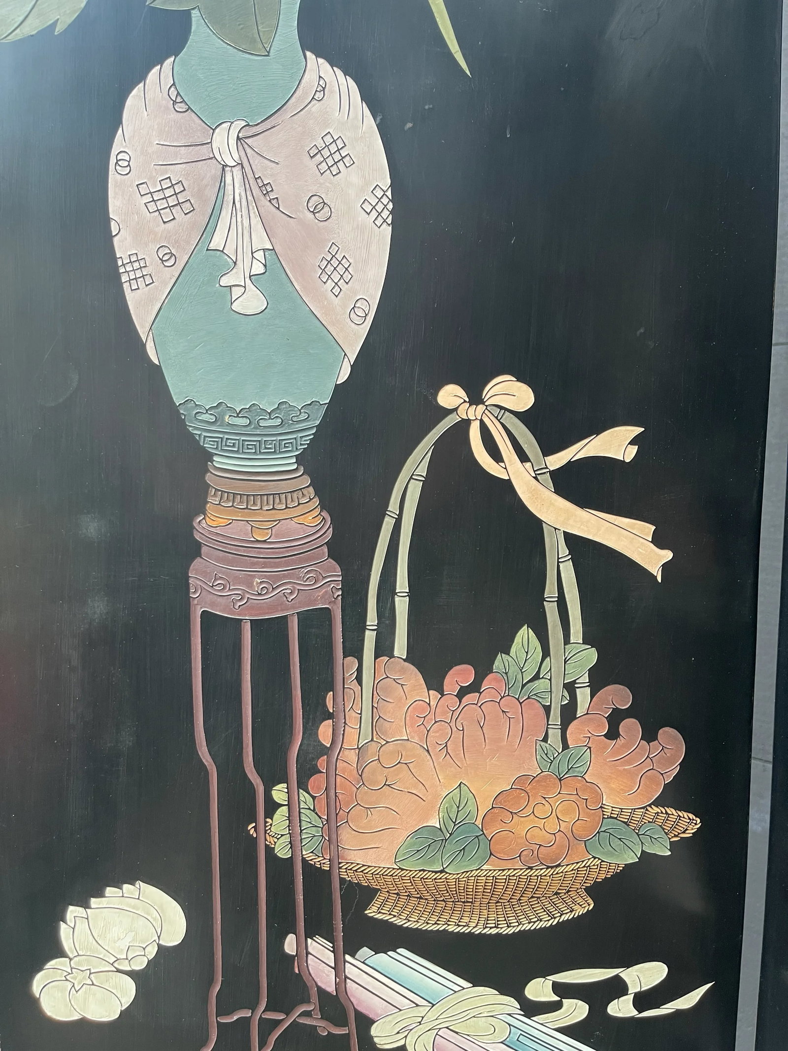 Vintage Chinese Coromandel-Style Lacquer Folding Screen - 12