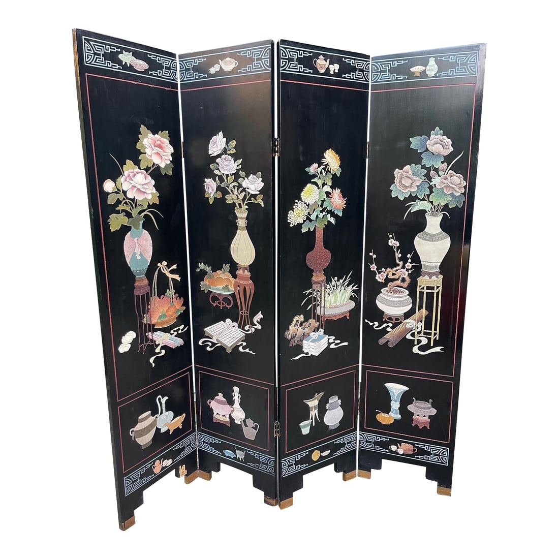 Vintage Chinese Coromandel-Style Lacquer Folding Screen (1 of 12)