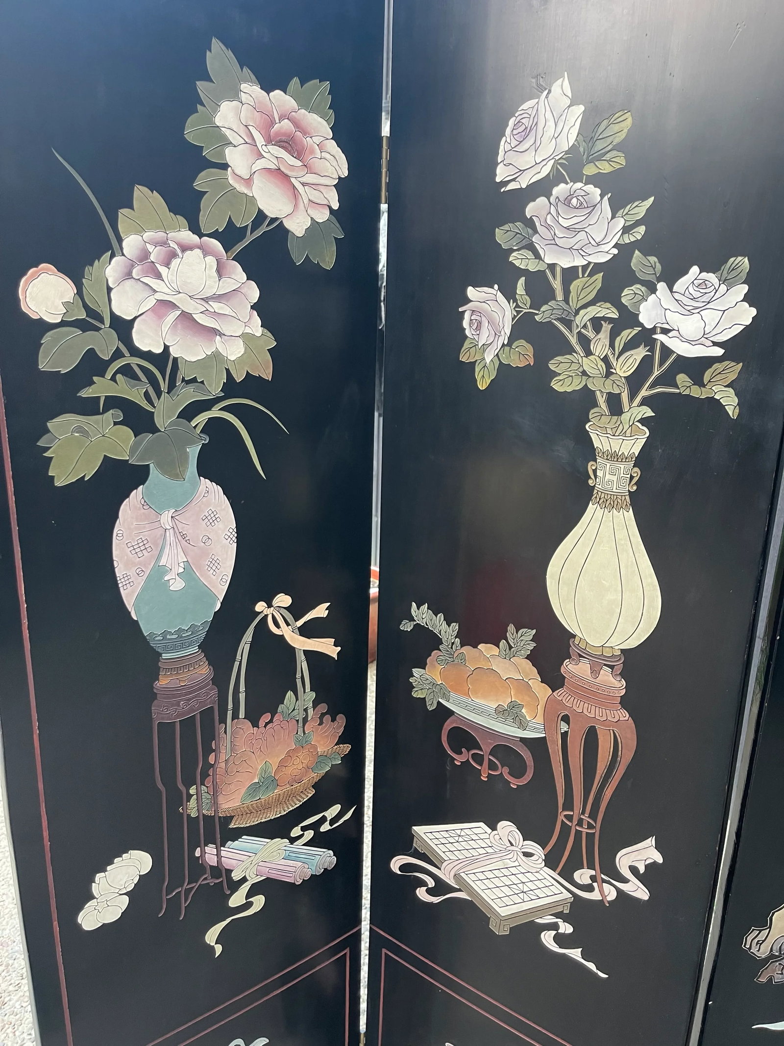 Vintage Chinese Coromandel-Style Lacquer Folding Screen - 2